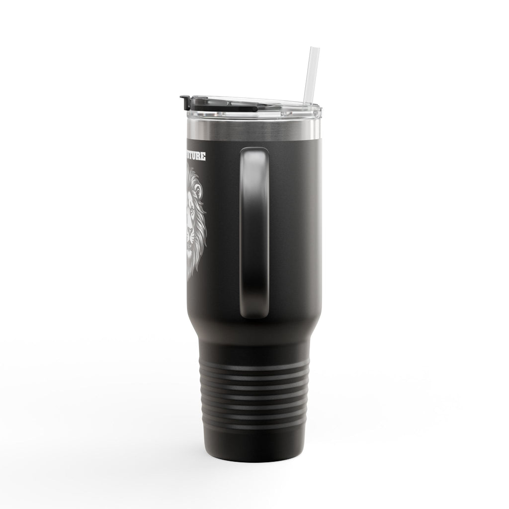 Lion Head 40oz Insulated Travel Mug — 'BrighterFuture' Thermal Tumbler with Straw
