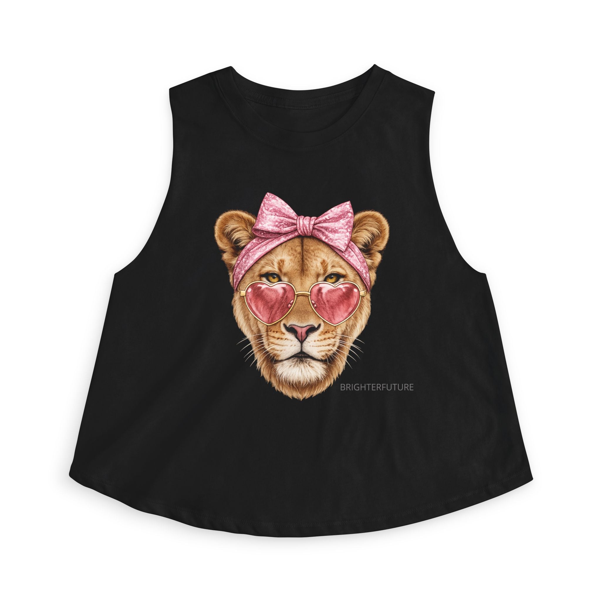 Lioness Crop Top — Cute Pink Heart Sunglasses & Bow Graphic