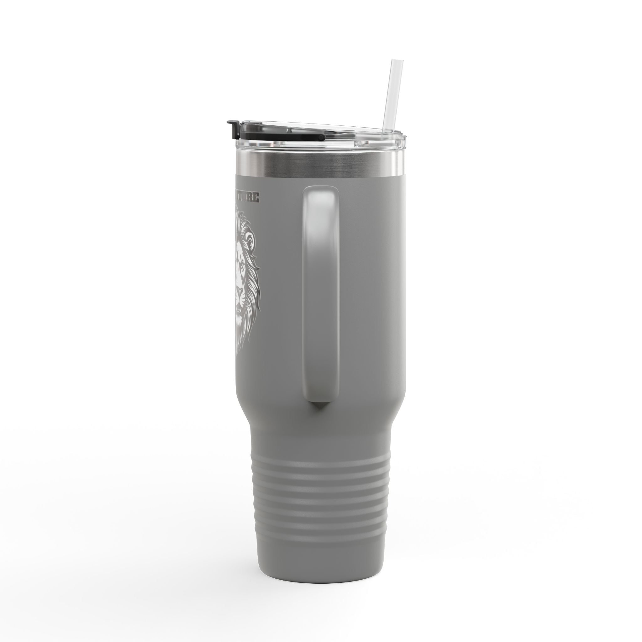 Lion Head 40oz Insulated Travel Mug — 'BrighterFuture' Thermal Tumbler with Straw