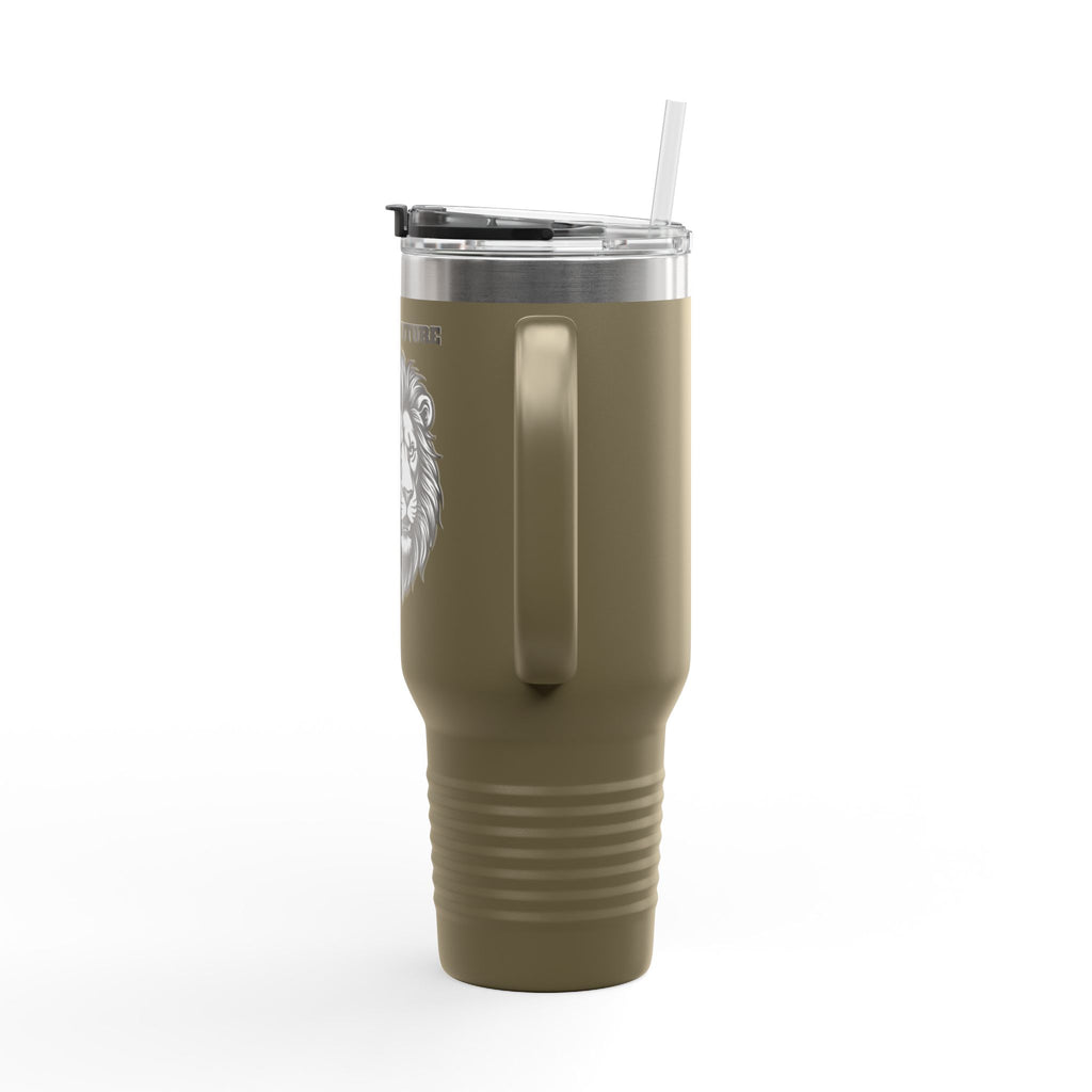 Lion Head 40oz Insulated Travel Mug — 'BrighterFuture' Thermal Tumbler with Straw
