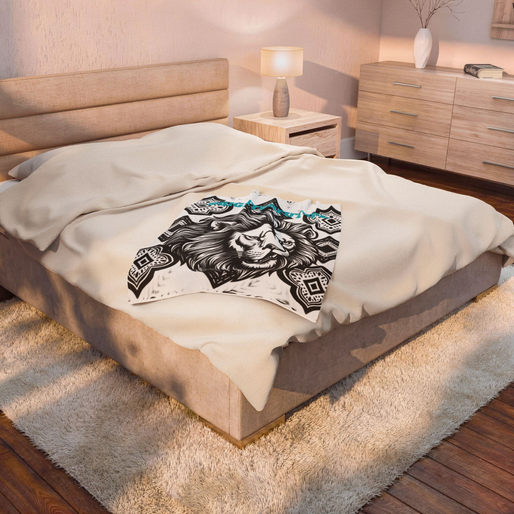 Velveteen Plush Blanket - 'BRIGHTERFUTURE' Lion Head Throw for Inspirational Home Decor