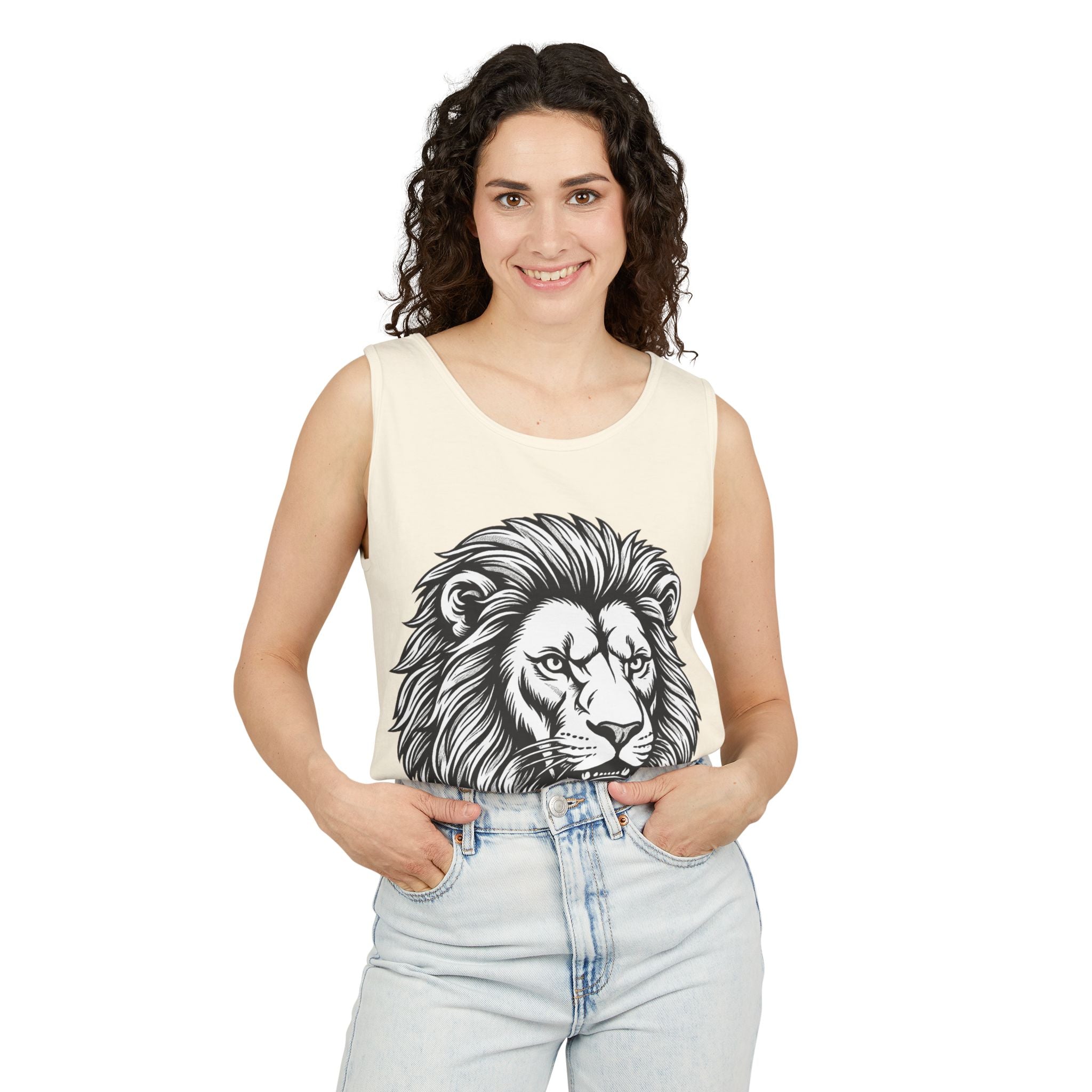 Lion Head Tank Top — Detailed Graphic Lion Illustration Men's & Women's Sleeveless Shirt