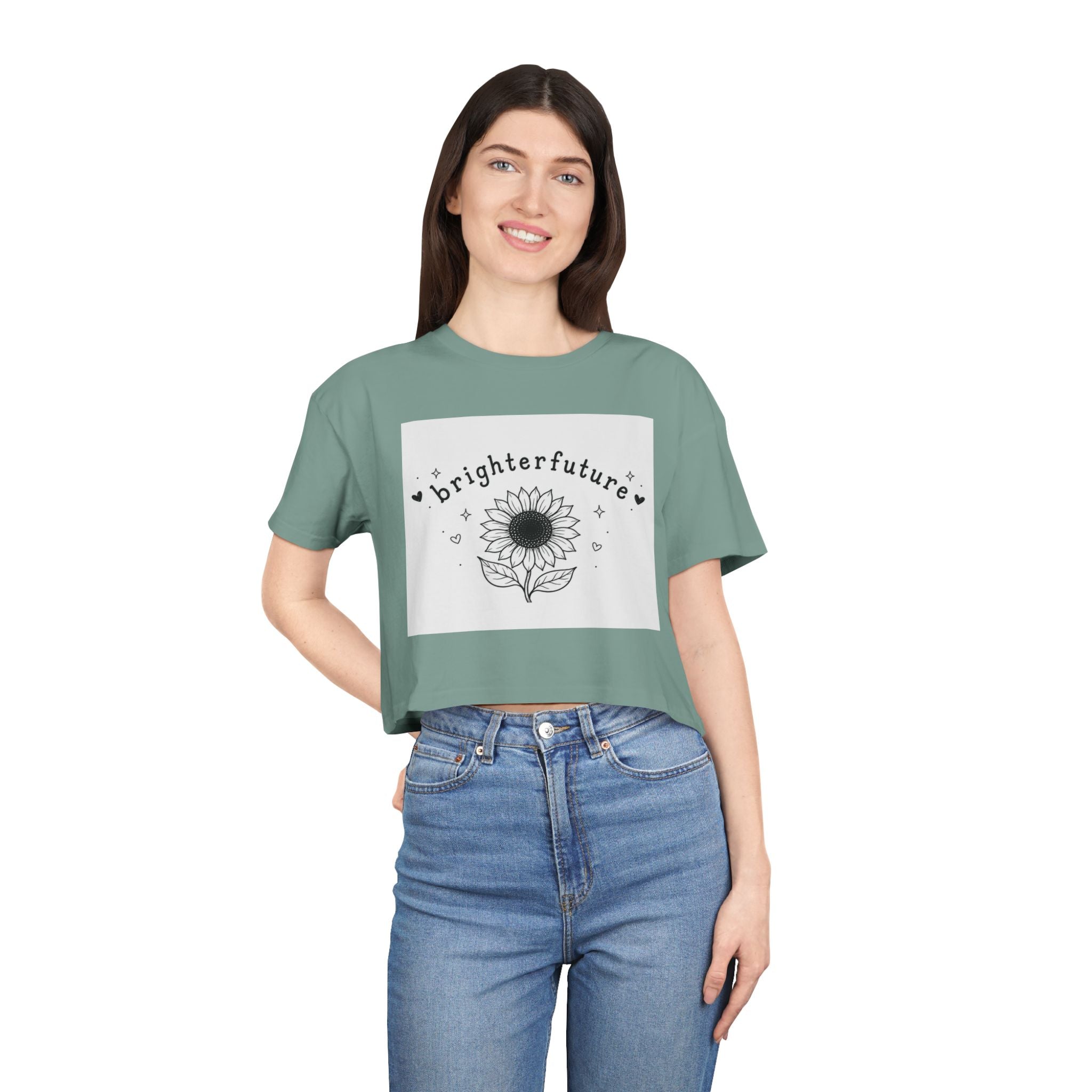 Brighter Future Sunflower Crop Tee — Positive Graphic Women's Crop Top
