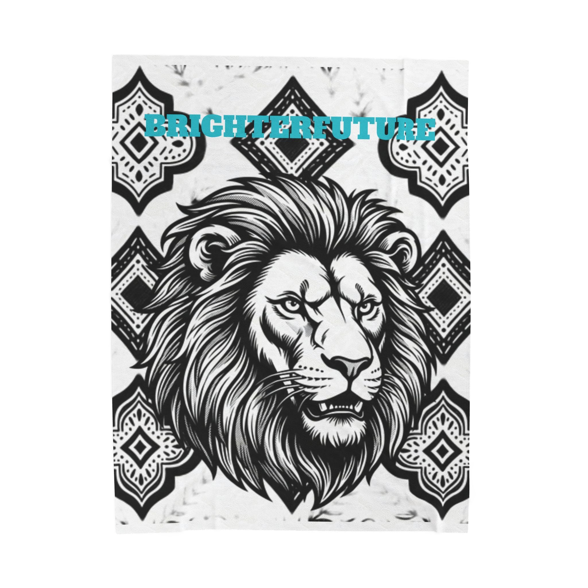 Velveteen Plush Blanket - 'BRIGHTERFUTURE' Lion Head Throw for Inspirational Home Decor
