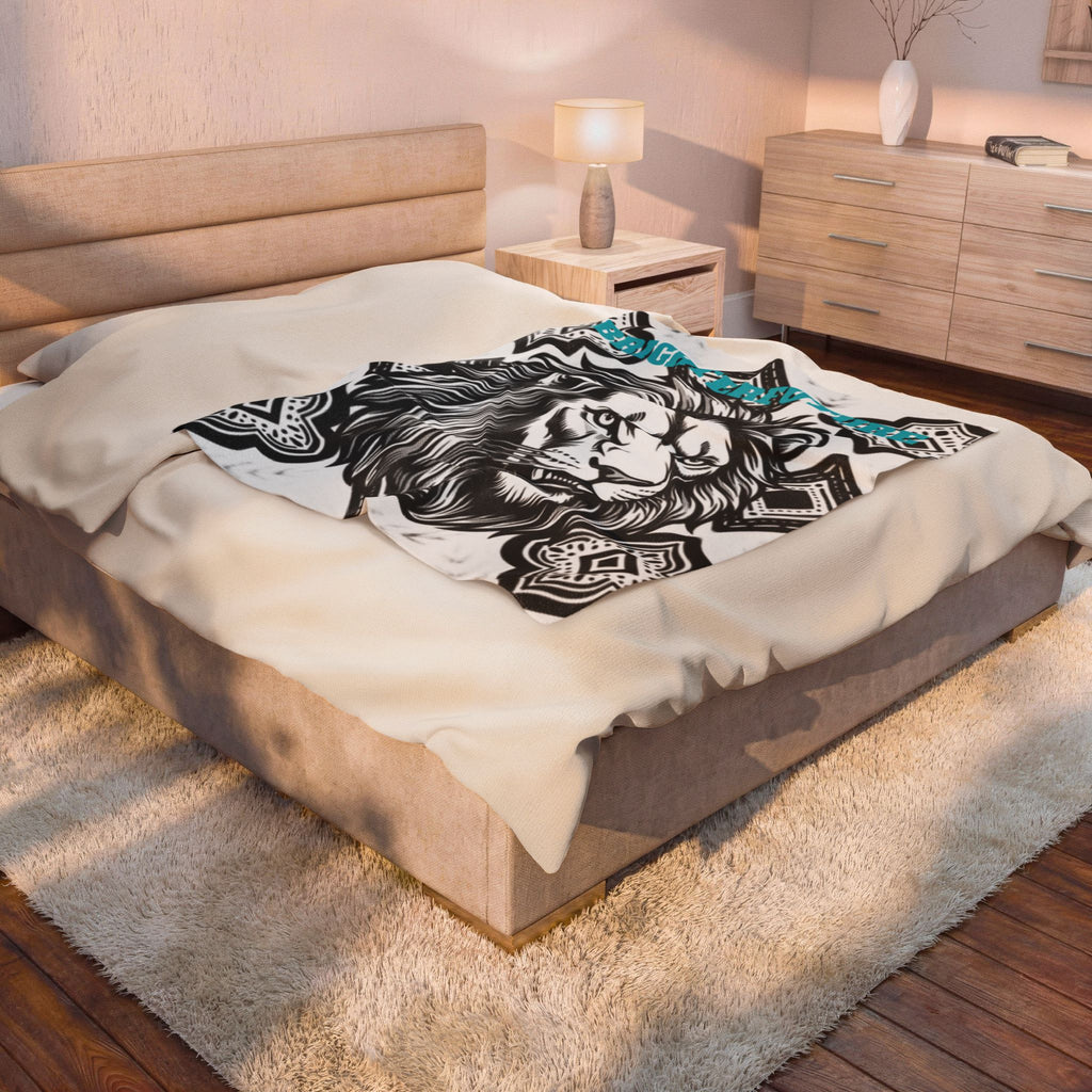 Velveteen Plush Blanket - 'BRIGHTERFUTURE' Lion Head Throw for Inspirational Home Decor