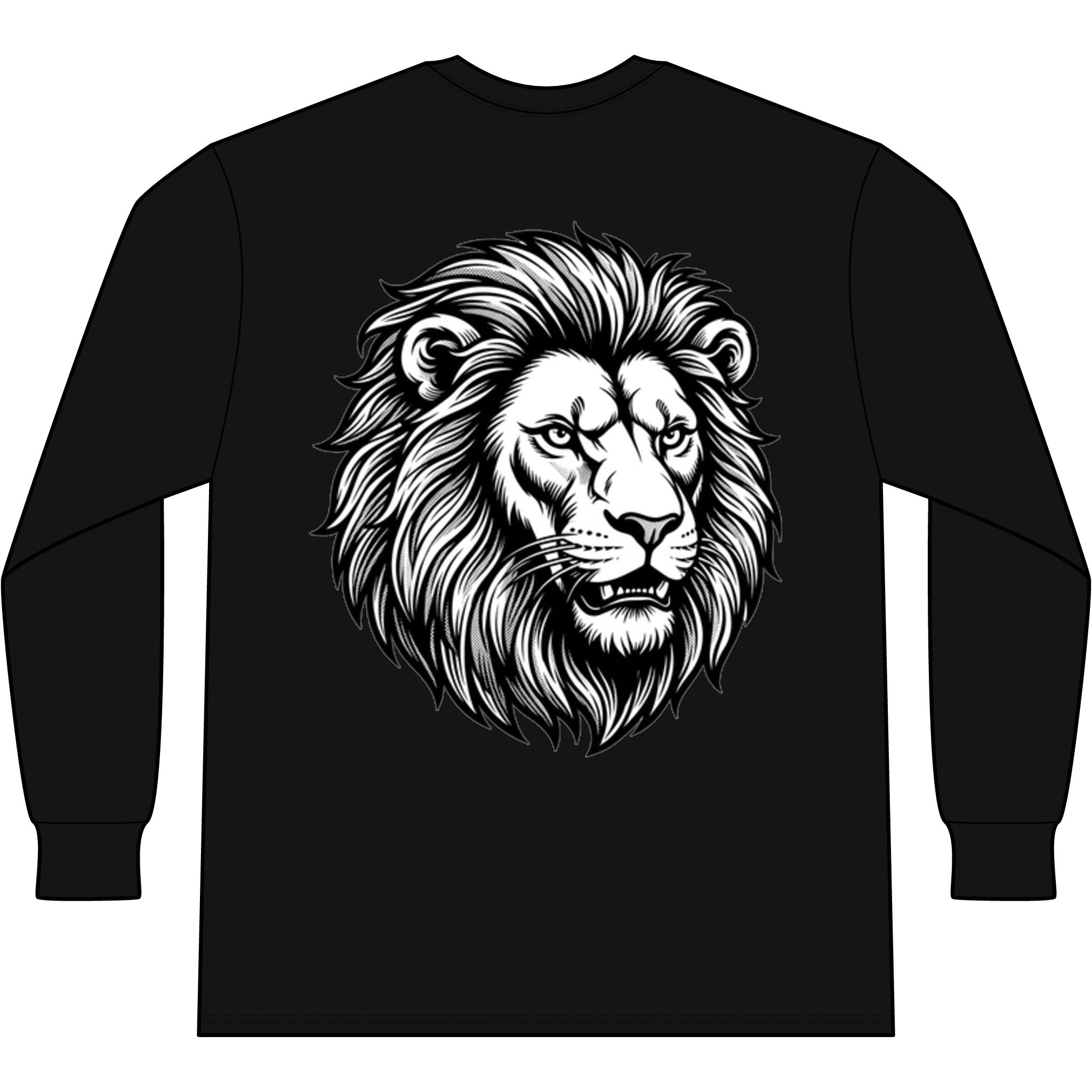 Lion Head Long Sleeve Tee — Bright Future Chest Text, Bold Back Graphic