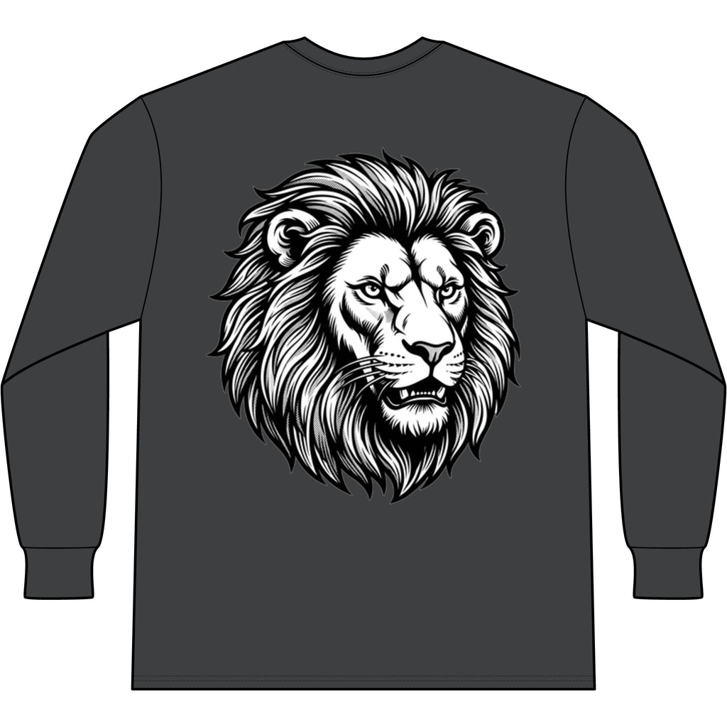 Lion Head Long Sleeve Tee — Bright Future Chest Text, Bold Back Graphic