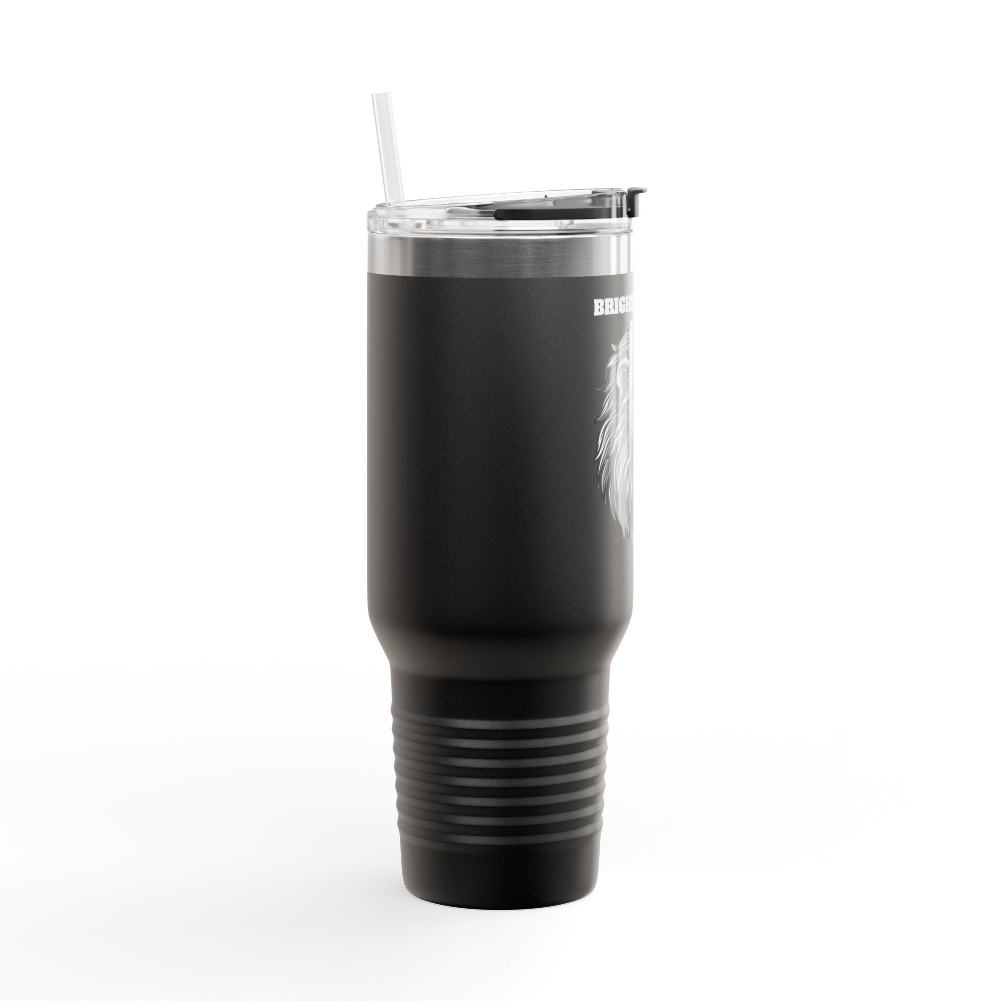 Lion Head 40oz Insulated Travel Mug — 'BrighterFuture' Thermal Tumbler with Straw