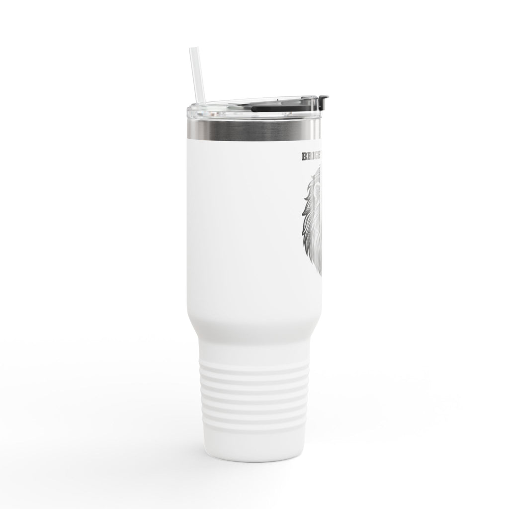 Lion Head 40oz Insulated Travel Mug — 'BrighterFuture' Thermal Tumbler with Straw