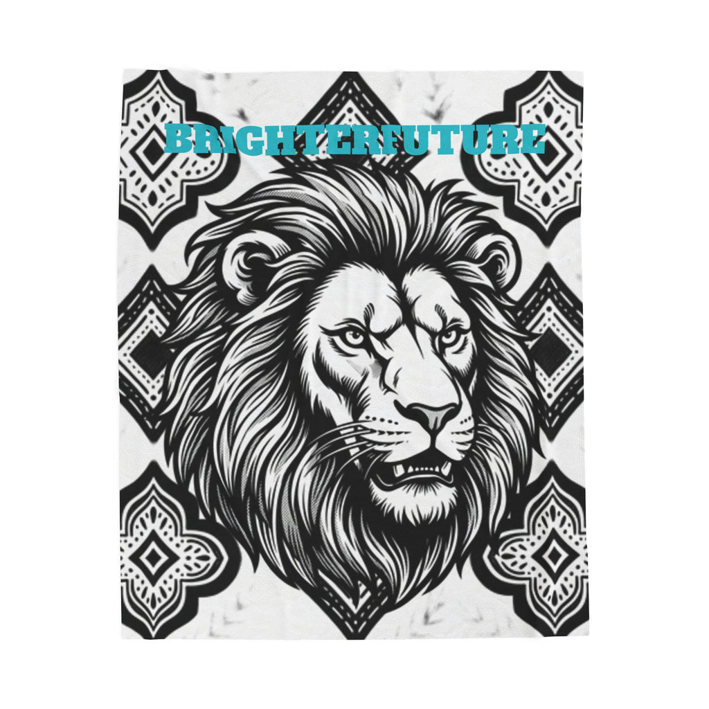 Velveteen Plush Blanket - 'BRIGHTERFUTURE' Lion Head Throw for Inspirational Home Decor