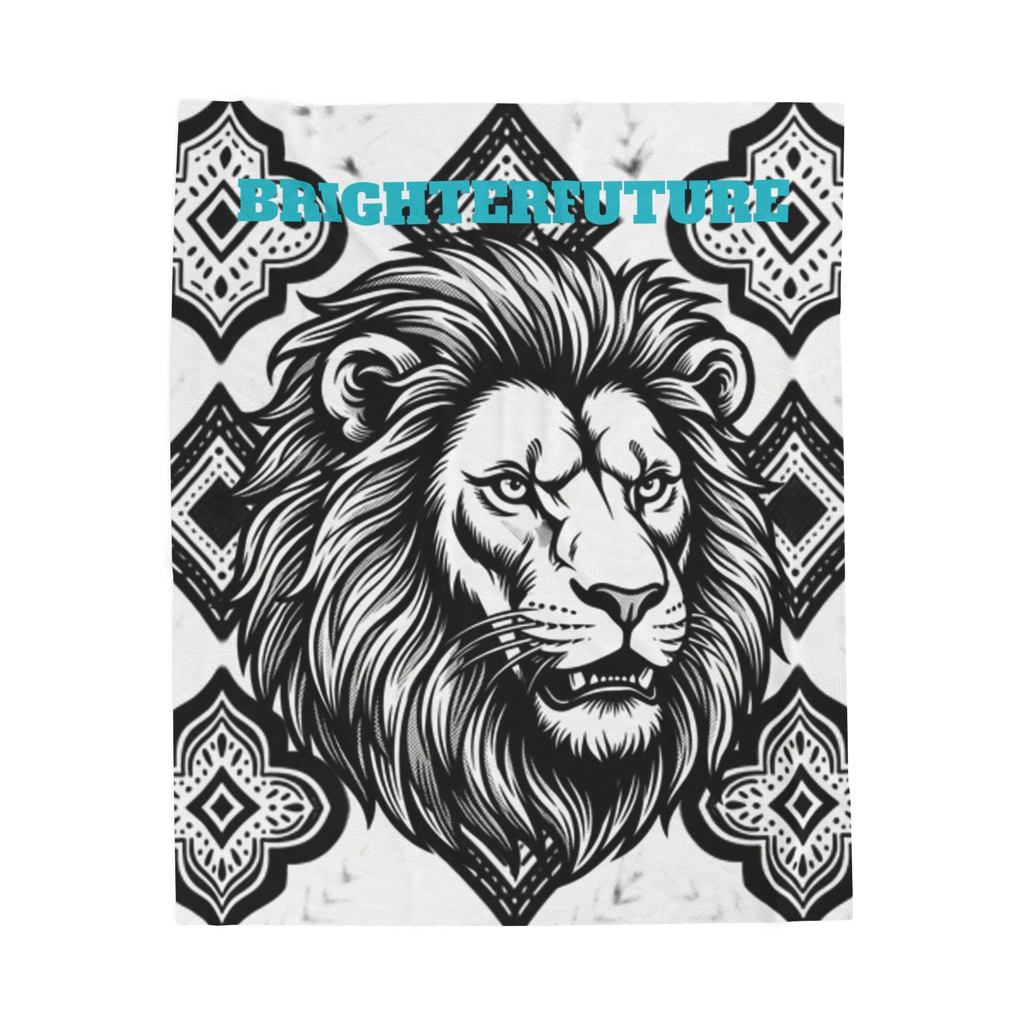 Velveteen Plush Blanket - 'BRIGHTERFUTURE' Lion Head Throw for Inspirational Home Decor