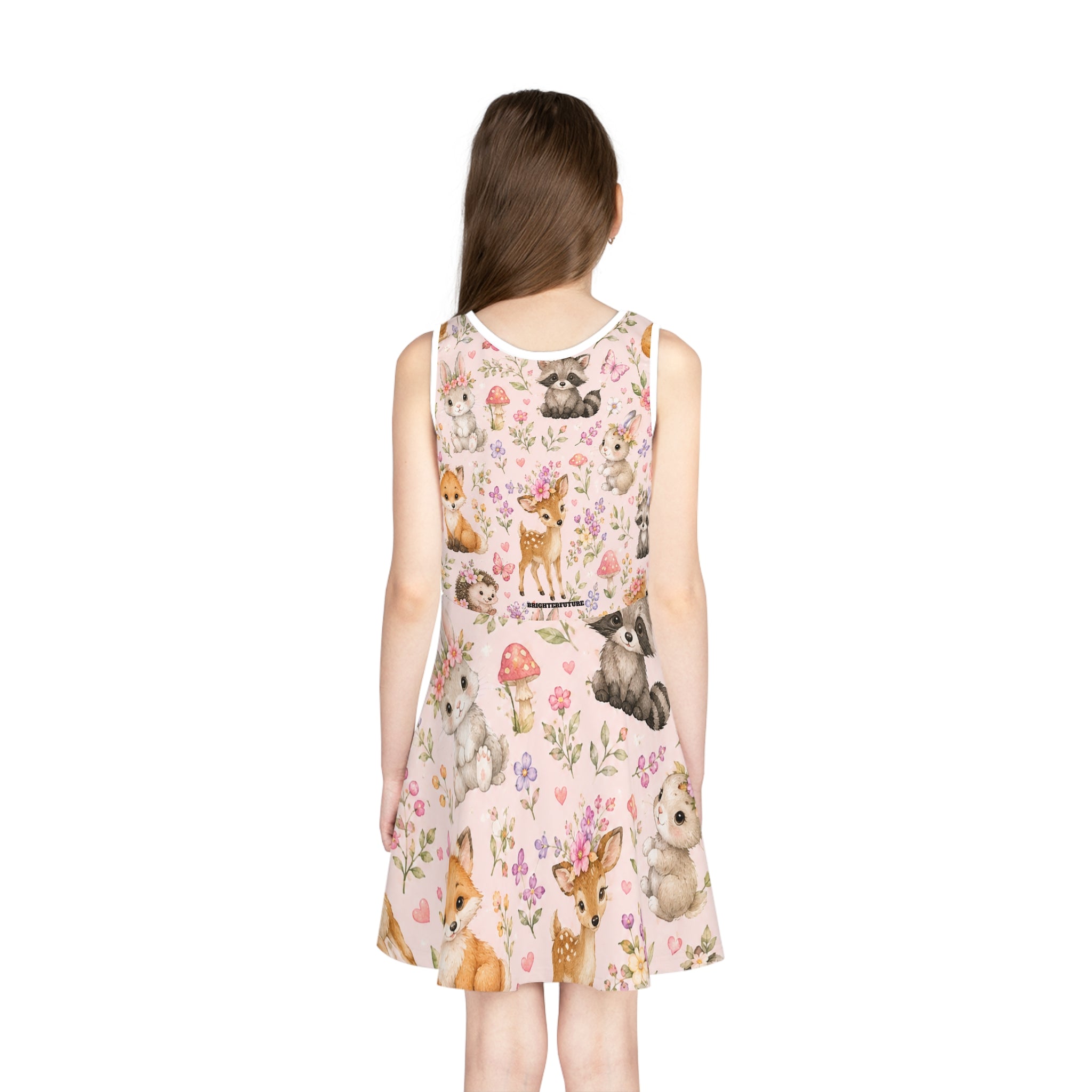 Girls' Sleeveless Sundress — Cute Woodland Baby Animals Floral Print