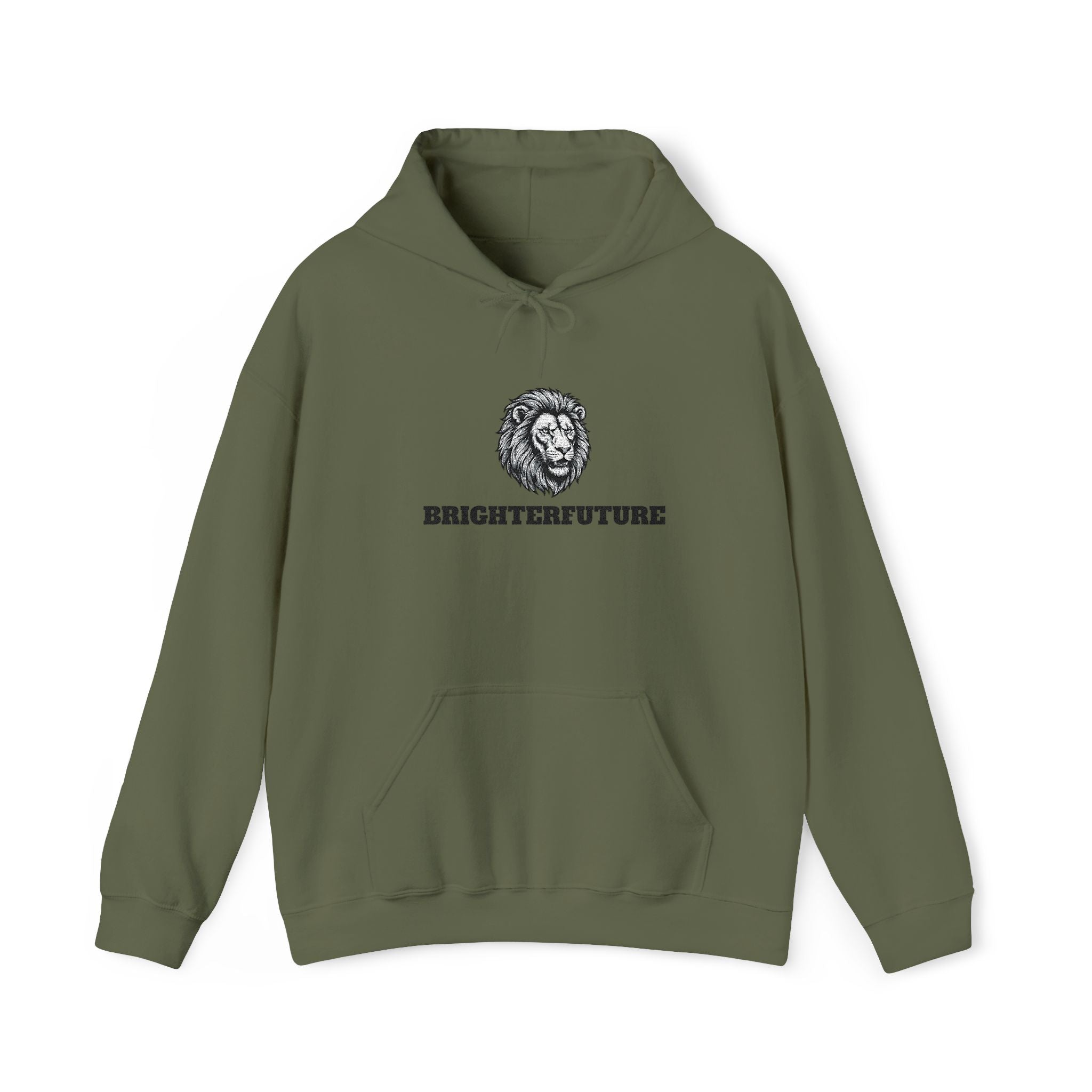 Lion Crest Hoodie – "BRIGHTERFUTURE" Graphic Pullover