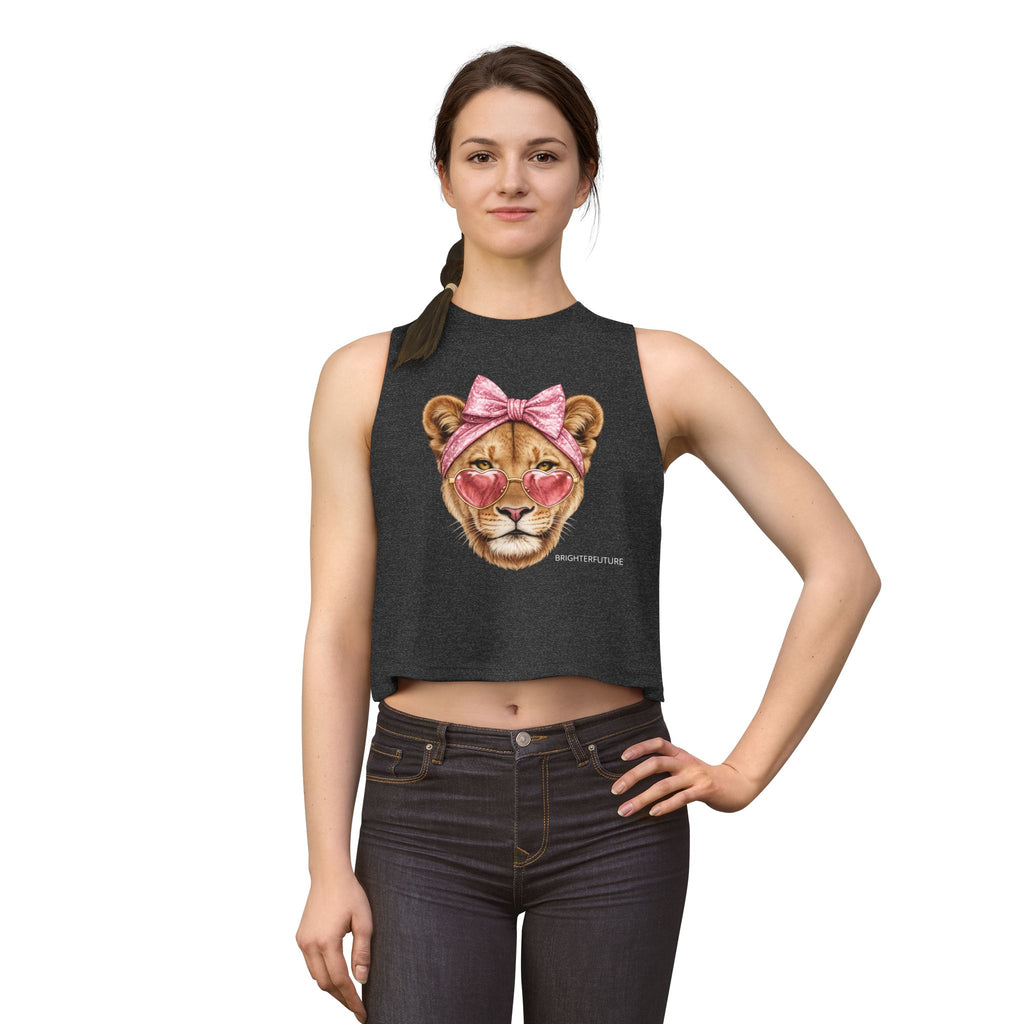 Lioness Crop Top — Cute Pink Heart Sunglasses & Bow Graphic