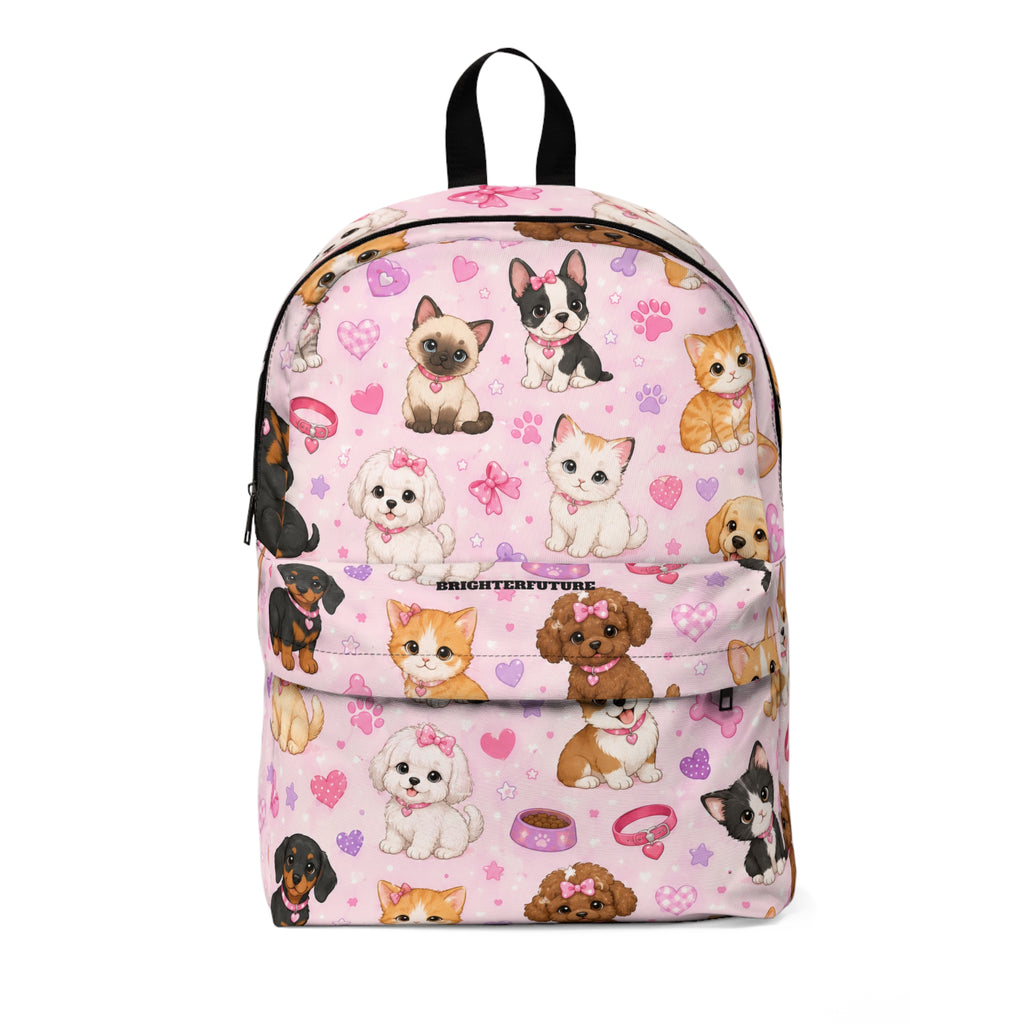Cute Puppy Pattern Backpack — Pink Dog Print School Backpack