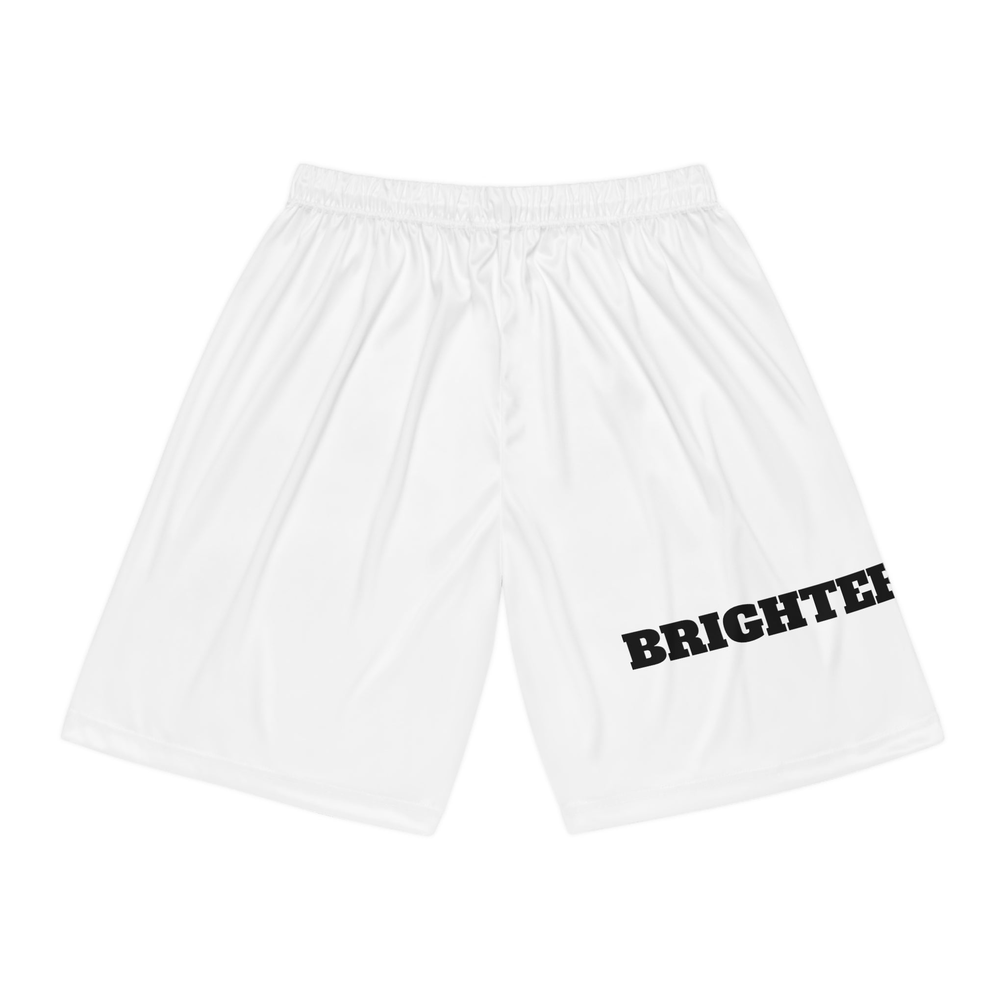 Brighter Future Basketball Shorts — White AOP Athletic Shorts with Bold Text