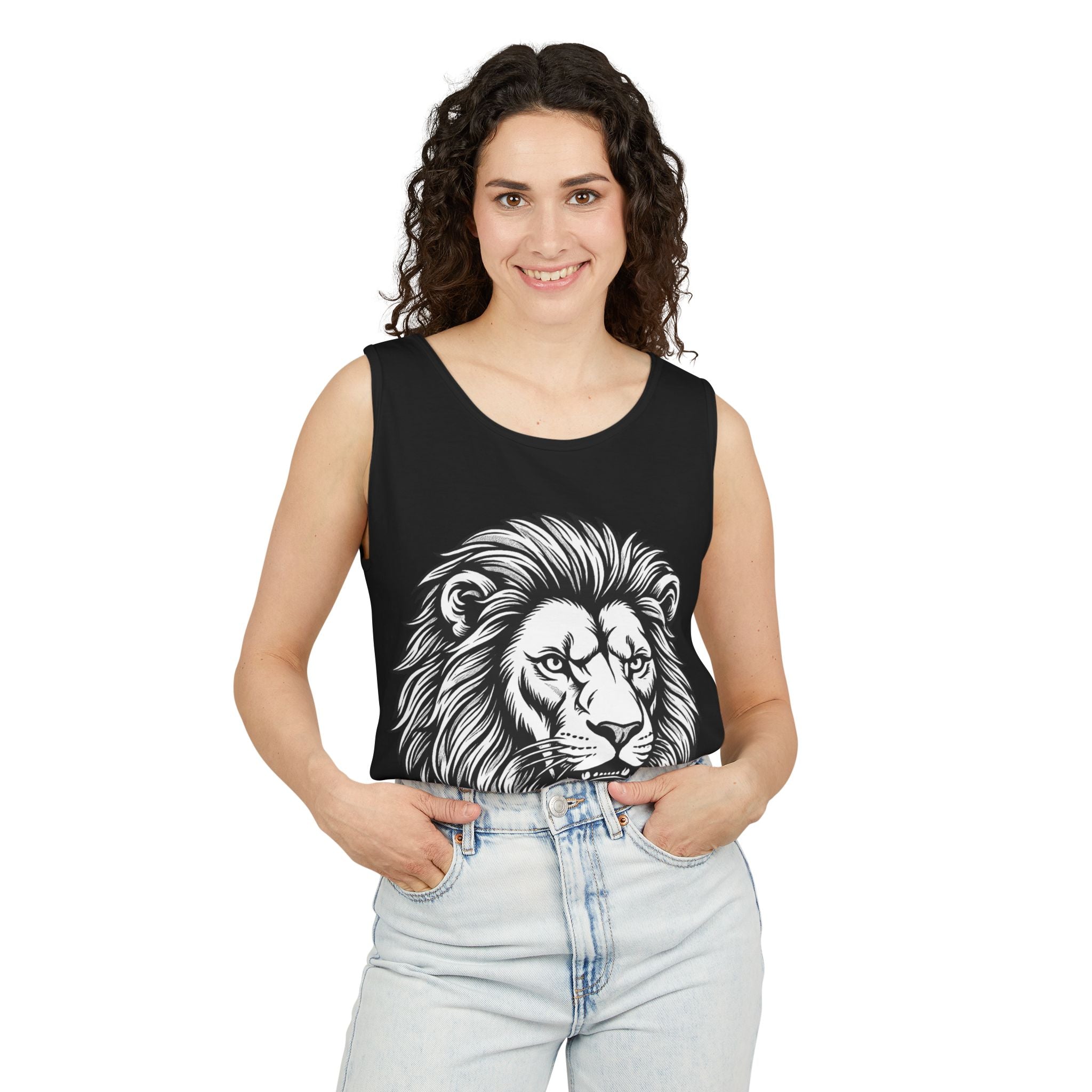 Lion Head Tank Top — Detailed Graphic Lion Illustration Men's & Women's Sleeveless Shirt