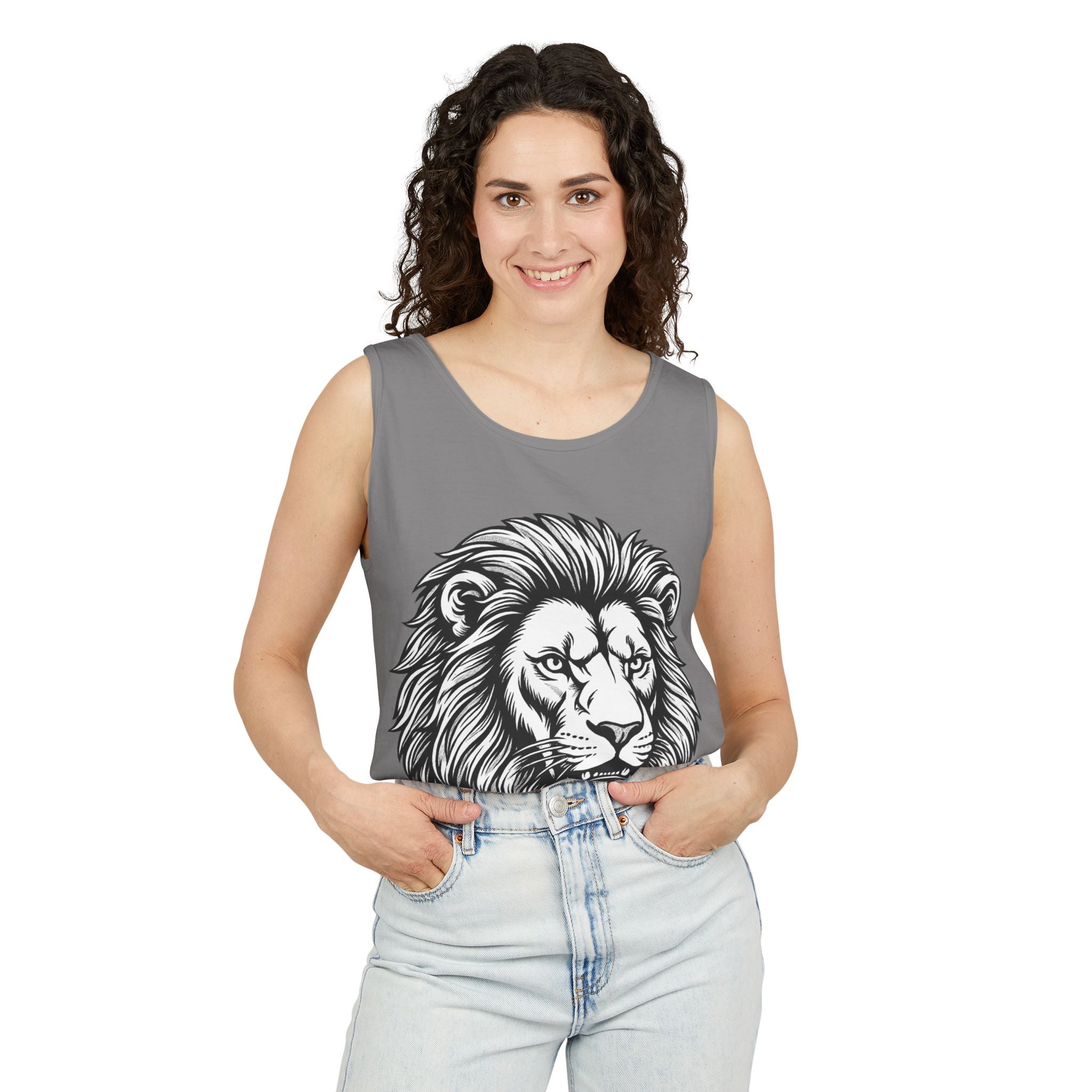 Lion Head Tank Top — Detailed Graphic Lion Illustration Men's & Women's Sleeveless Shirt