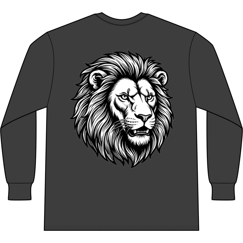 Lion Head Long Sleeve Tee — Bright Future Chest Text, Bold Back Graphic