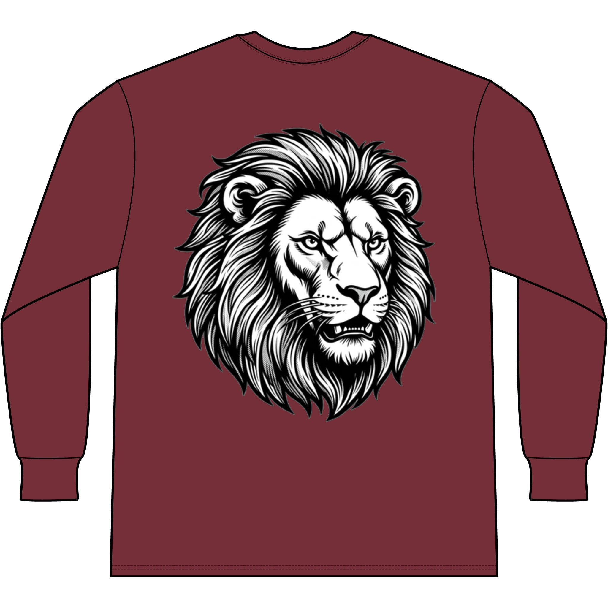 Lion Head Long Sleeve Tee — Bright Future Chest Text, Bold Back Graphic