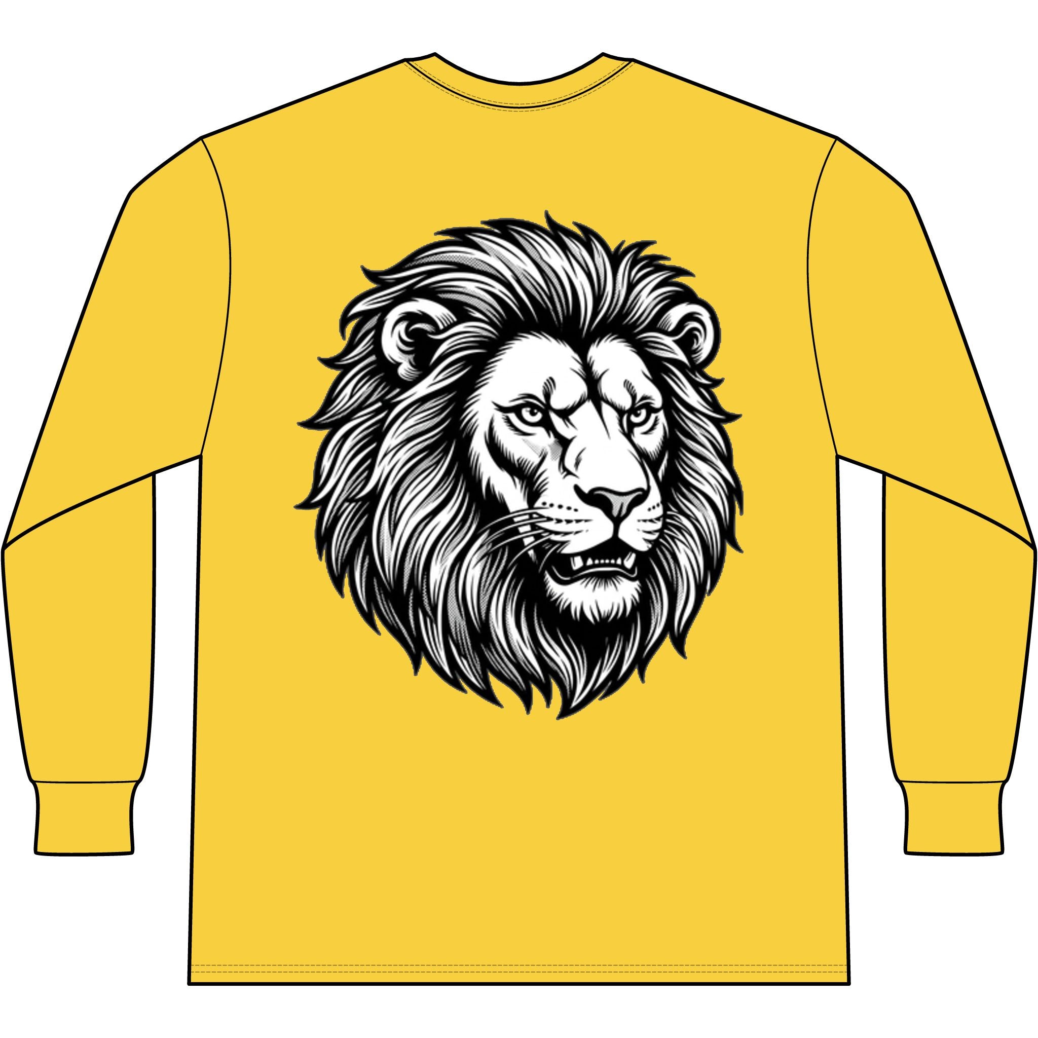 Lion Head Long Sleeve Tee — Bright Future Chest Text, Bold Back Graphic