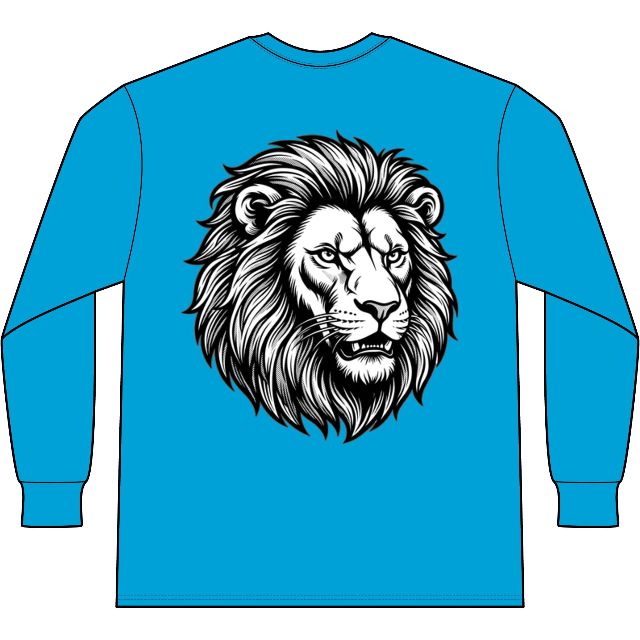 Lion Head Long Sleeve Tee — Bright Future Chest Text, Bold Back Graphic