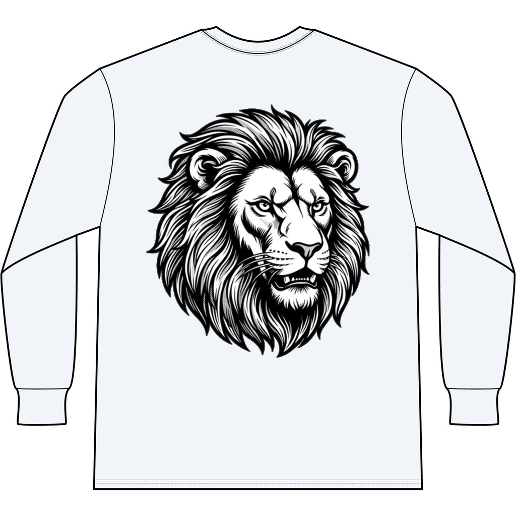 Lion Head Long Sleeve Tee — Bright Future Chest Text, Bold Back Graphic