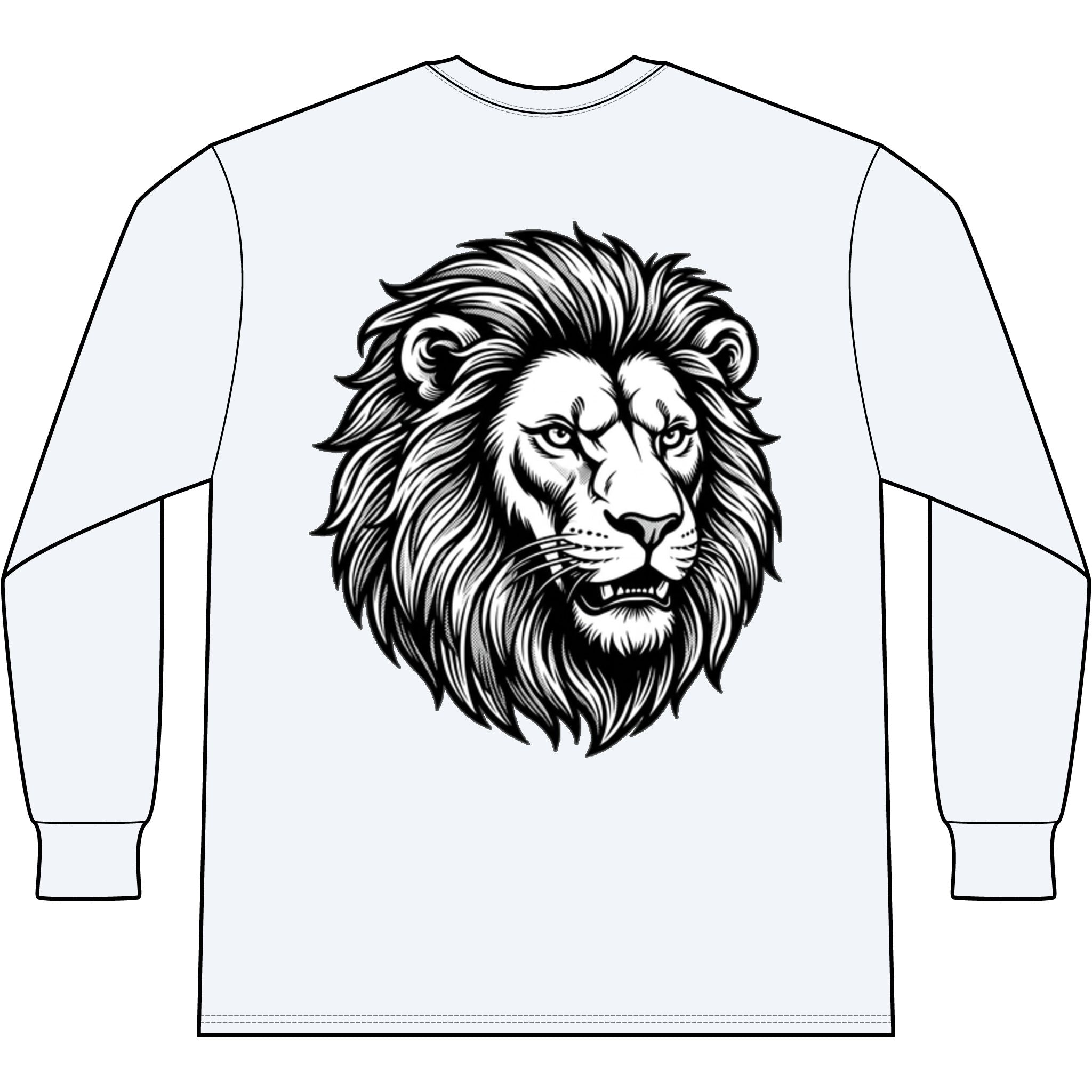 Lion Head Long Sleeve Tee — Bright Future Chest Text, Bold Back Graphic