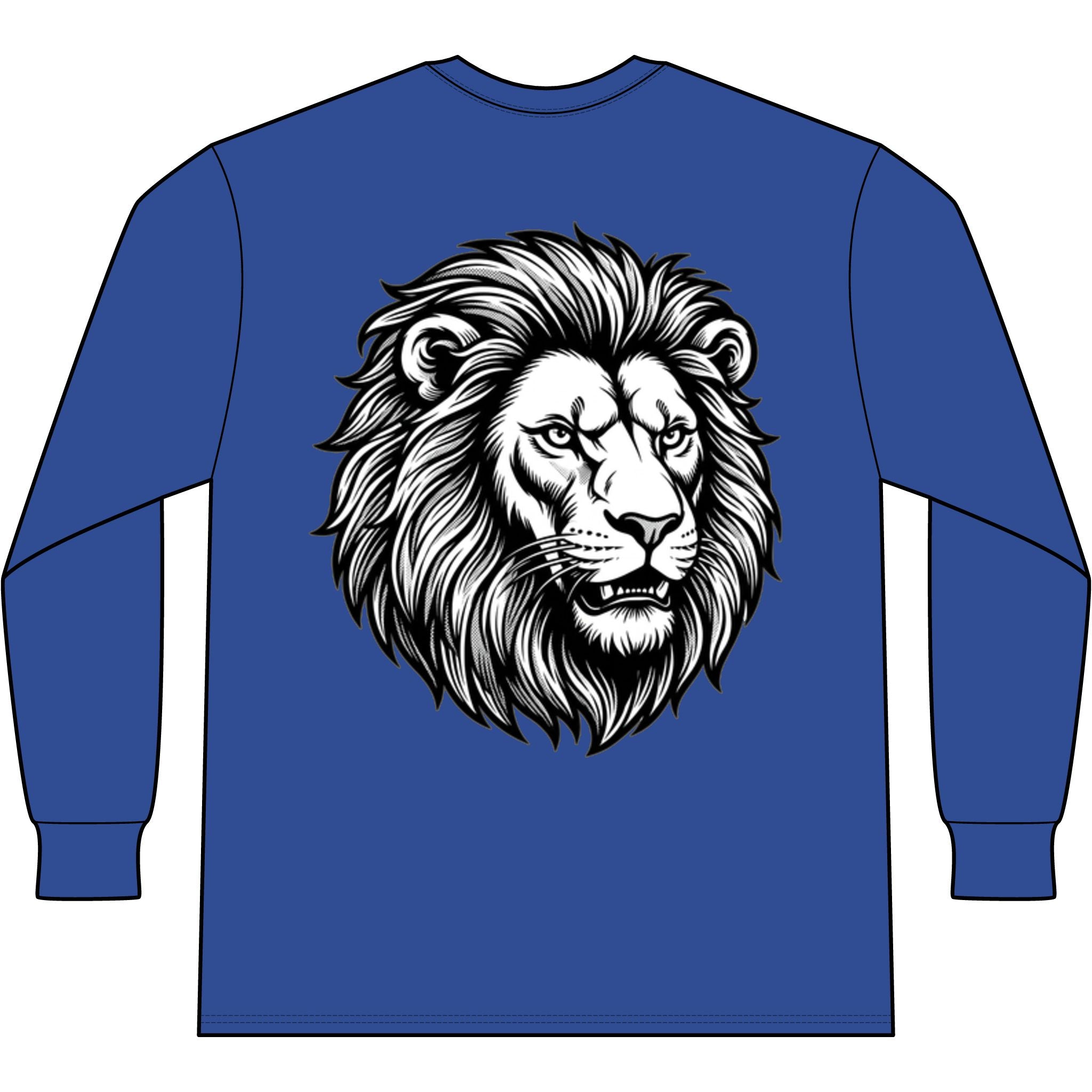 Lion Head Long Sleeve Tee — Bright Future Chest Text, Bold Back Graphic