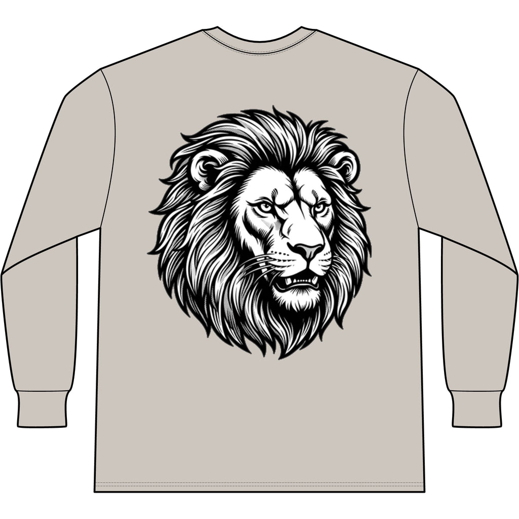 Lion Head Long Sleeve Tee — Bright Future Chest Text, Bold Back Graphic