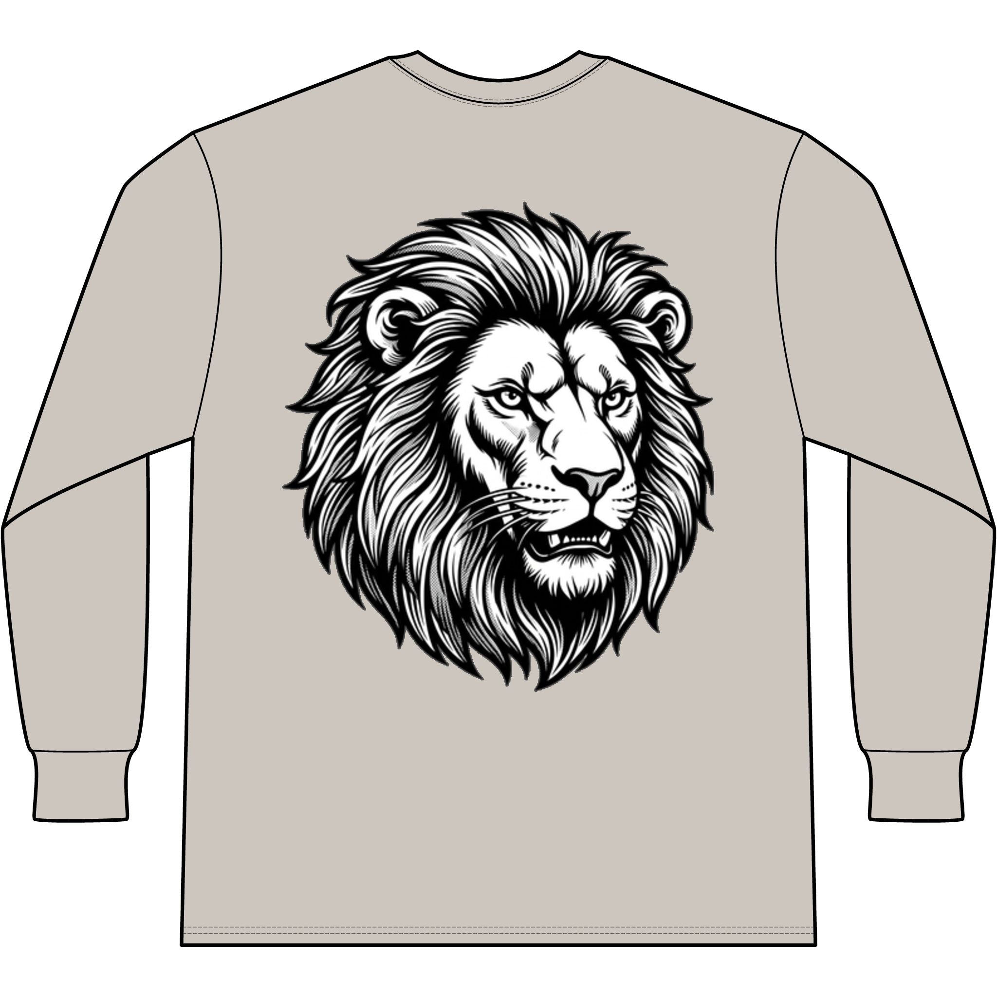 Lion Head Long Sleeve Tee — Bright Future Chest Text, Bold Back Graphic