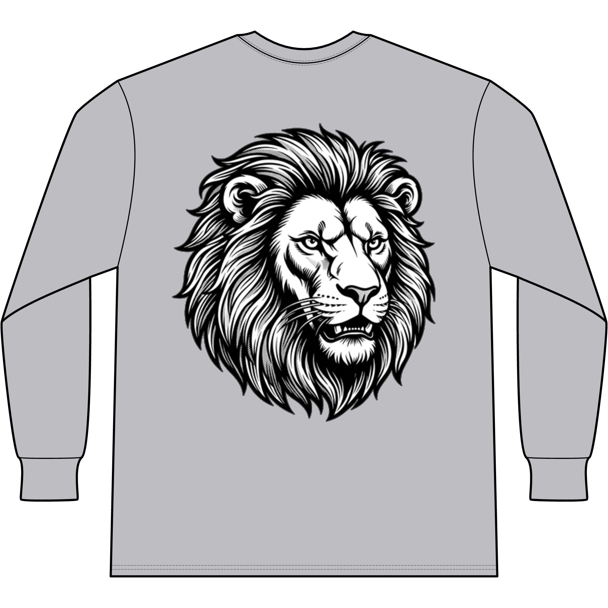 Lion Head Long Sleeve Tee — Bright Future Chest Text, Bold Back Graphic