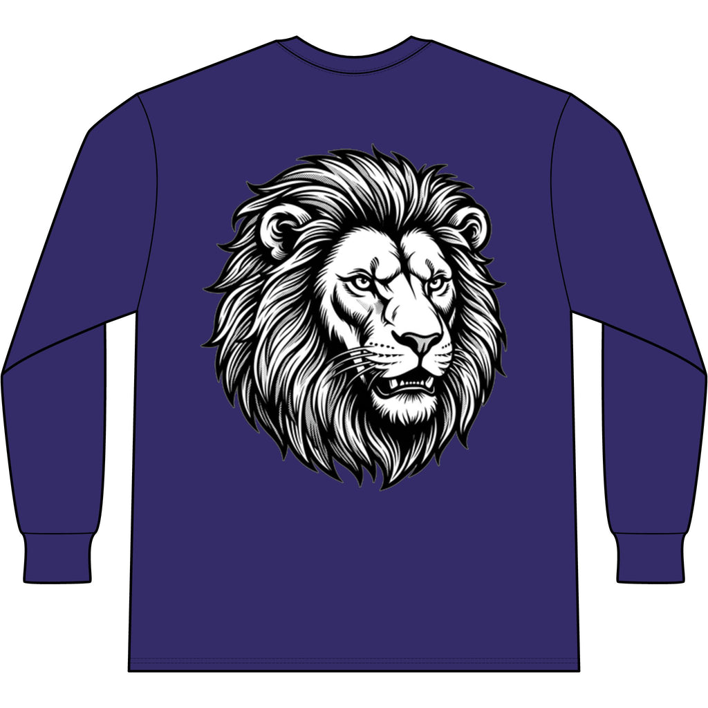 Lion Head Long Sleeve Tee — Bright Future Chest Text, Bold Back Graphic