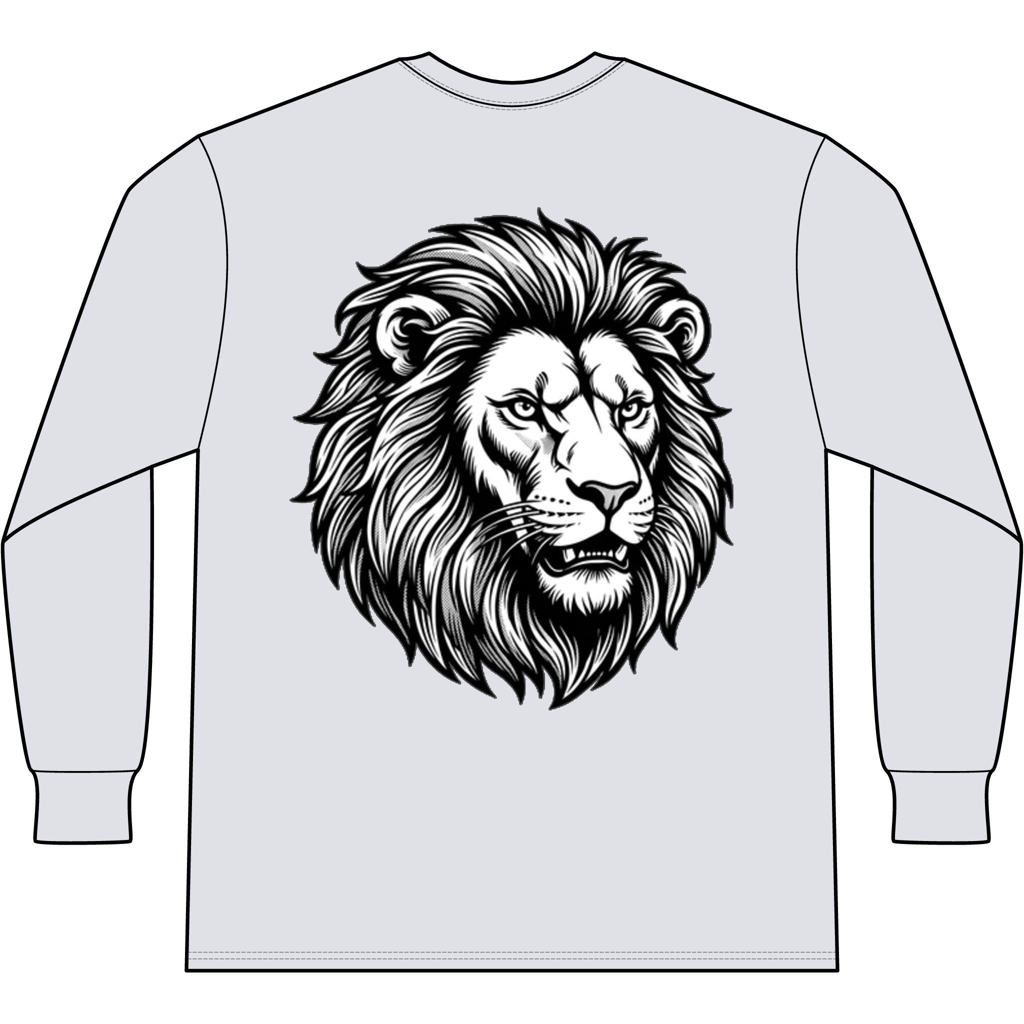 Lion Head Long Sleeve Tee — Bright Future Chest Text, Bold Back Graphic