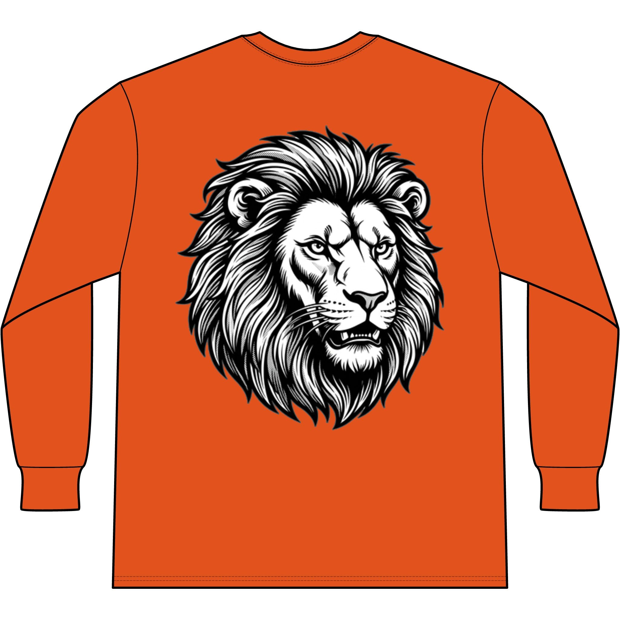 Lion Head Long Sleeve Tee — Bright Future Chest Text, Bold Back Graphic