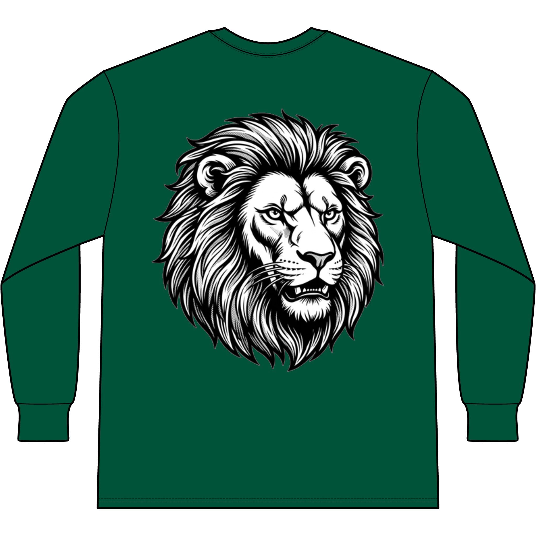 Lion Head Long Sleeve Tee — Bright Future Chest Text, Bold Back Graphic