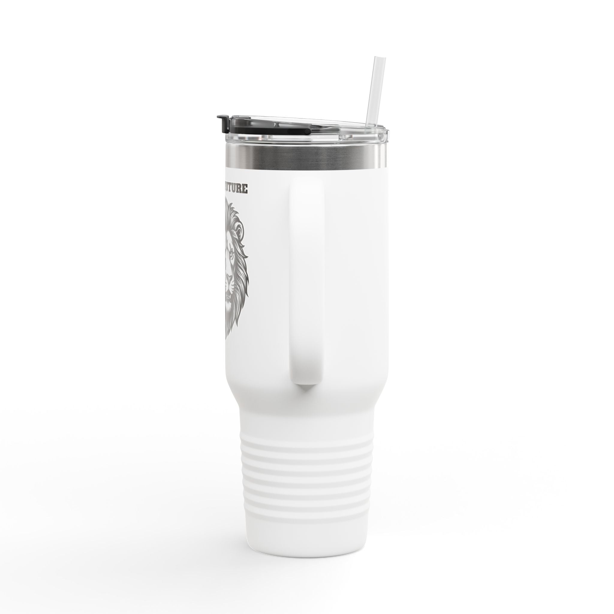 Lion Head 40oz Insulated Travel Mug — 'BrighterFuture' Thermal Tumbler with Straw