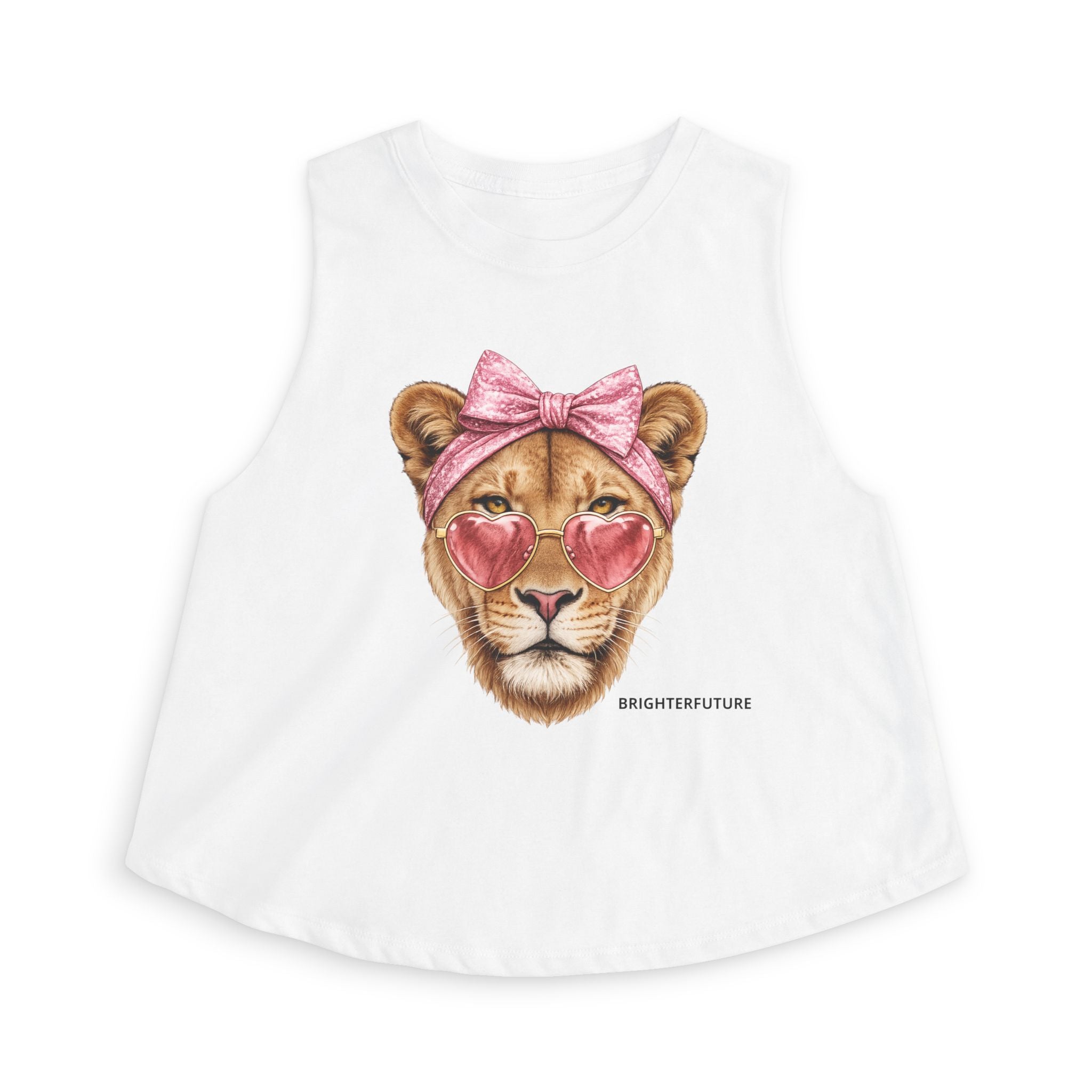 Lioness Crop Top — Cute Pink Heart Sunglasses & Bow Graphic