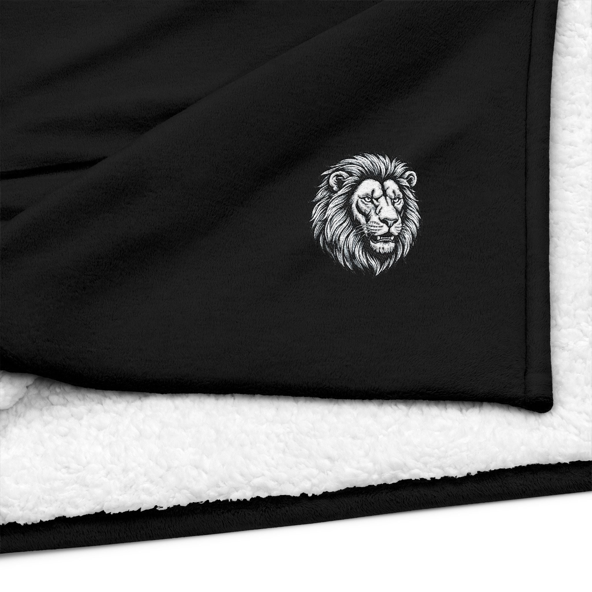 Embroidered Lion Sherpa Blanket — Plush Cozy Throw