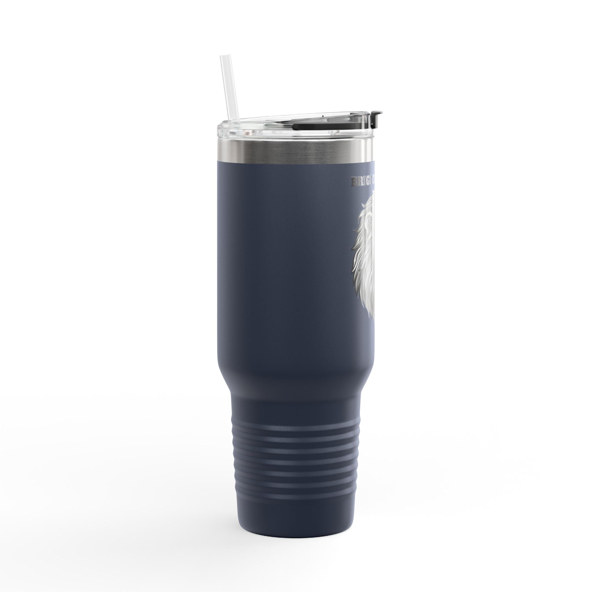 Lion Head 40oz Insulated Travel Mug — 'BrighterFuture' Thermal Tumbler with Straw