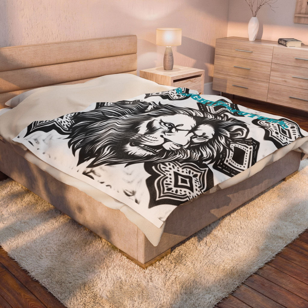 Velveteen Plush Blanket - 'BRIGHTERFUTURE' Lion Head Throw for Inspirational Home Decor