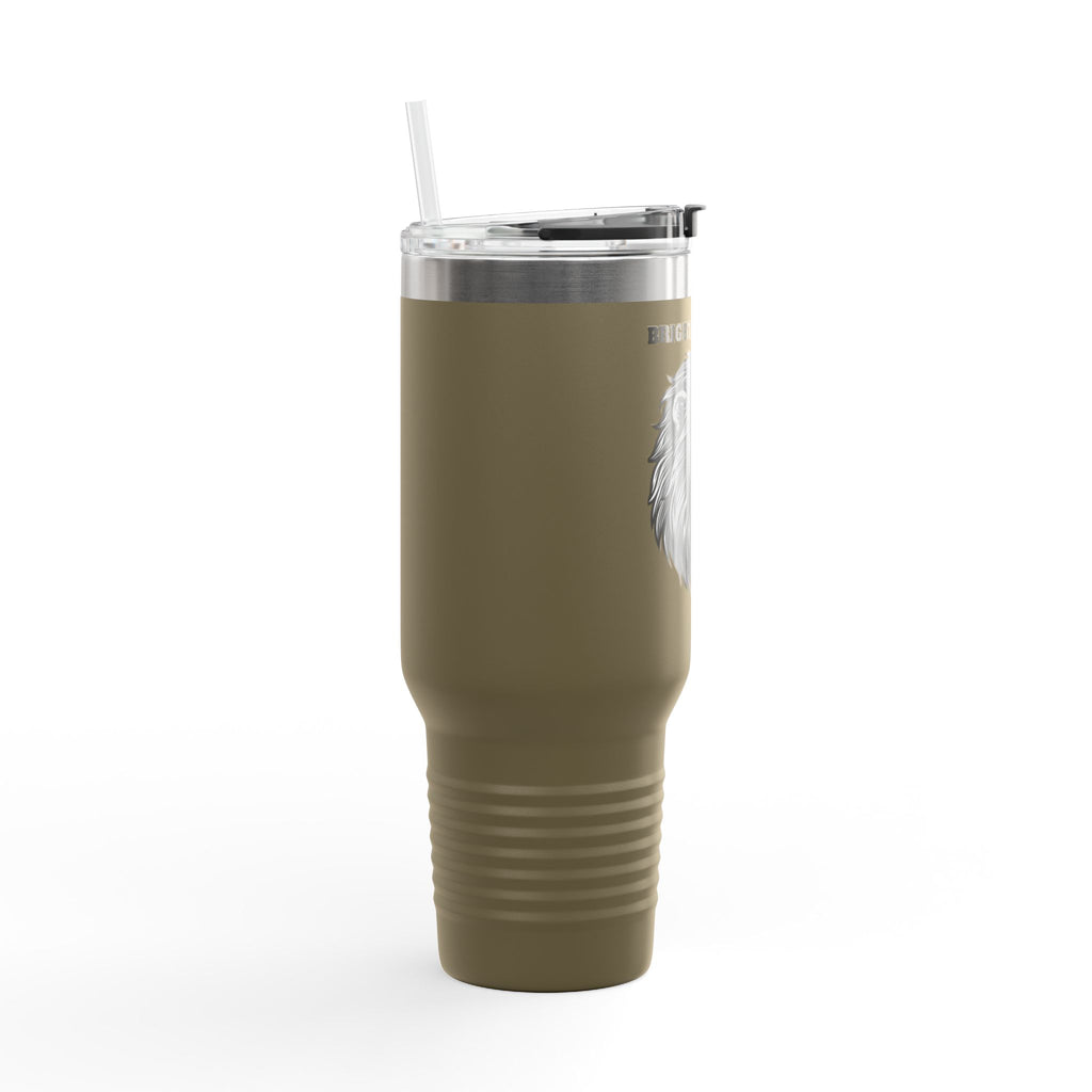 Lion Head 40oz Insulated Travel Mug — 'BrighterFuture' Thermal Tumbler with Straw