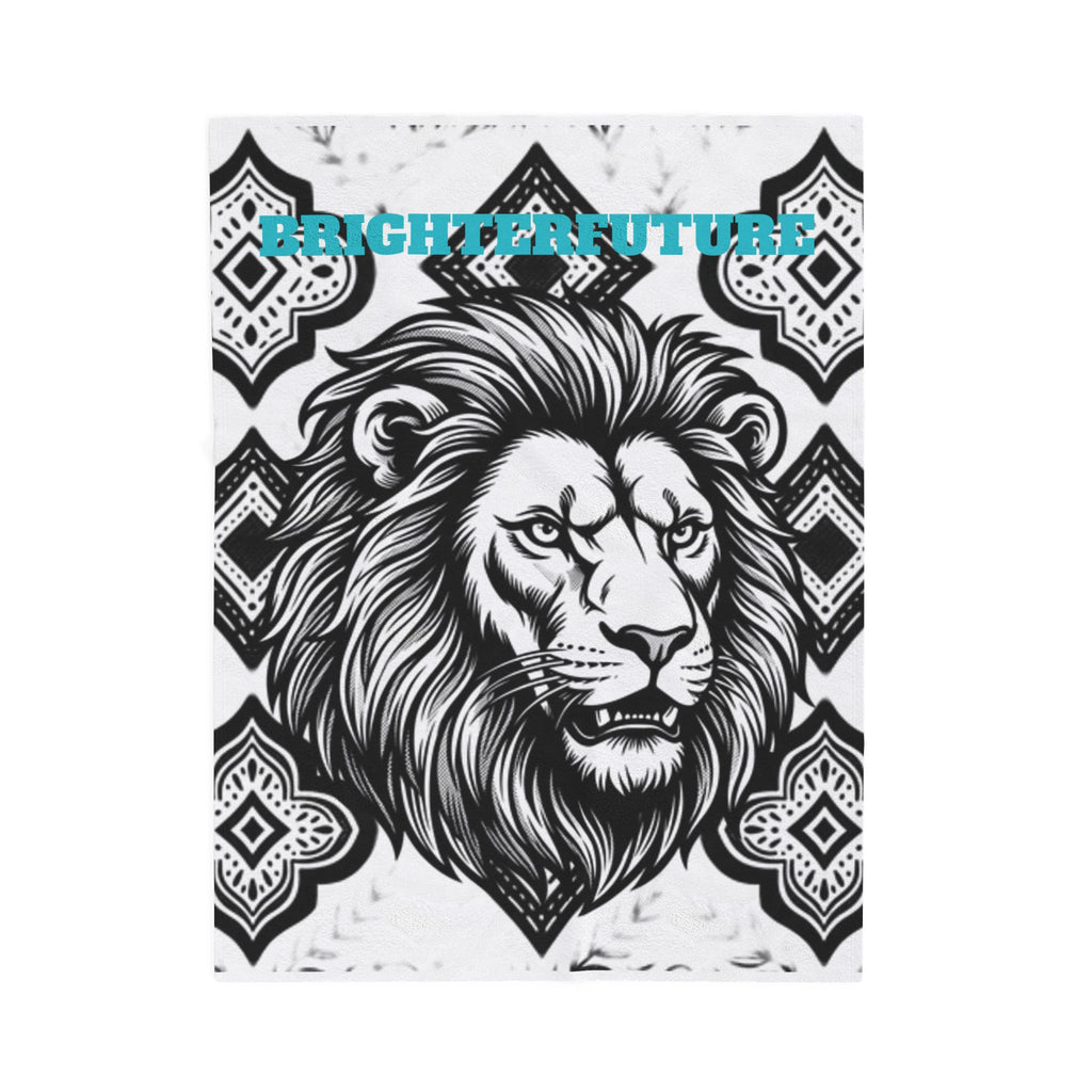 Velveteen Plush Blanket - 'BRIGHTERFUTURE' Lion Head Throw for Inspirational Home Decor