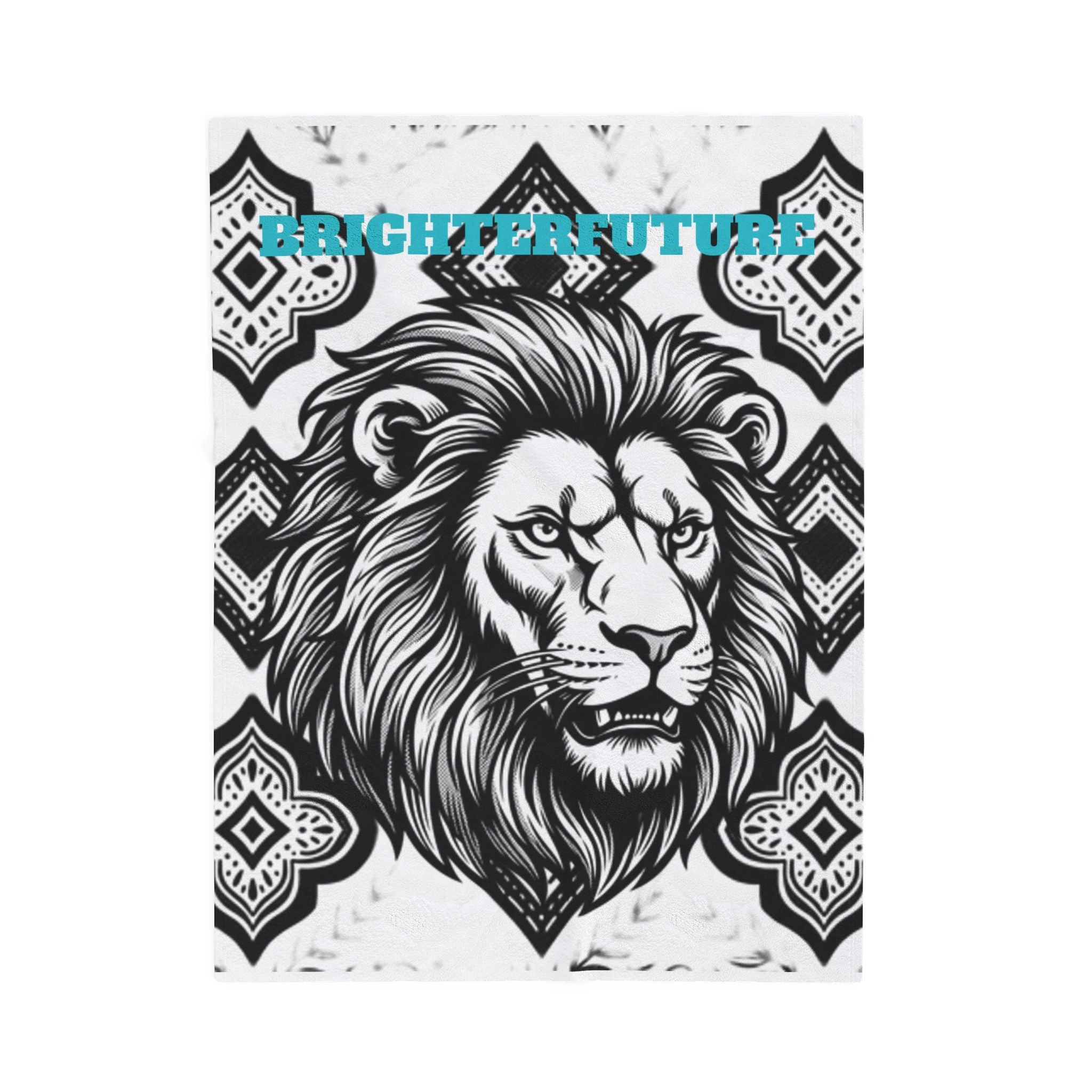 Velveteen Plush Blanket - 'BRIGHTERFUTURE' Lion Head Throw for Inspirational Home Decor