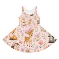 Girls' Sleeveless Sundress — Cute Woodland Baby Animals Floral Print