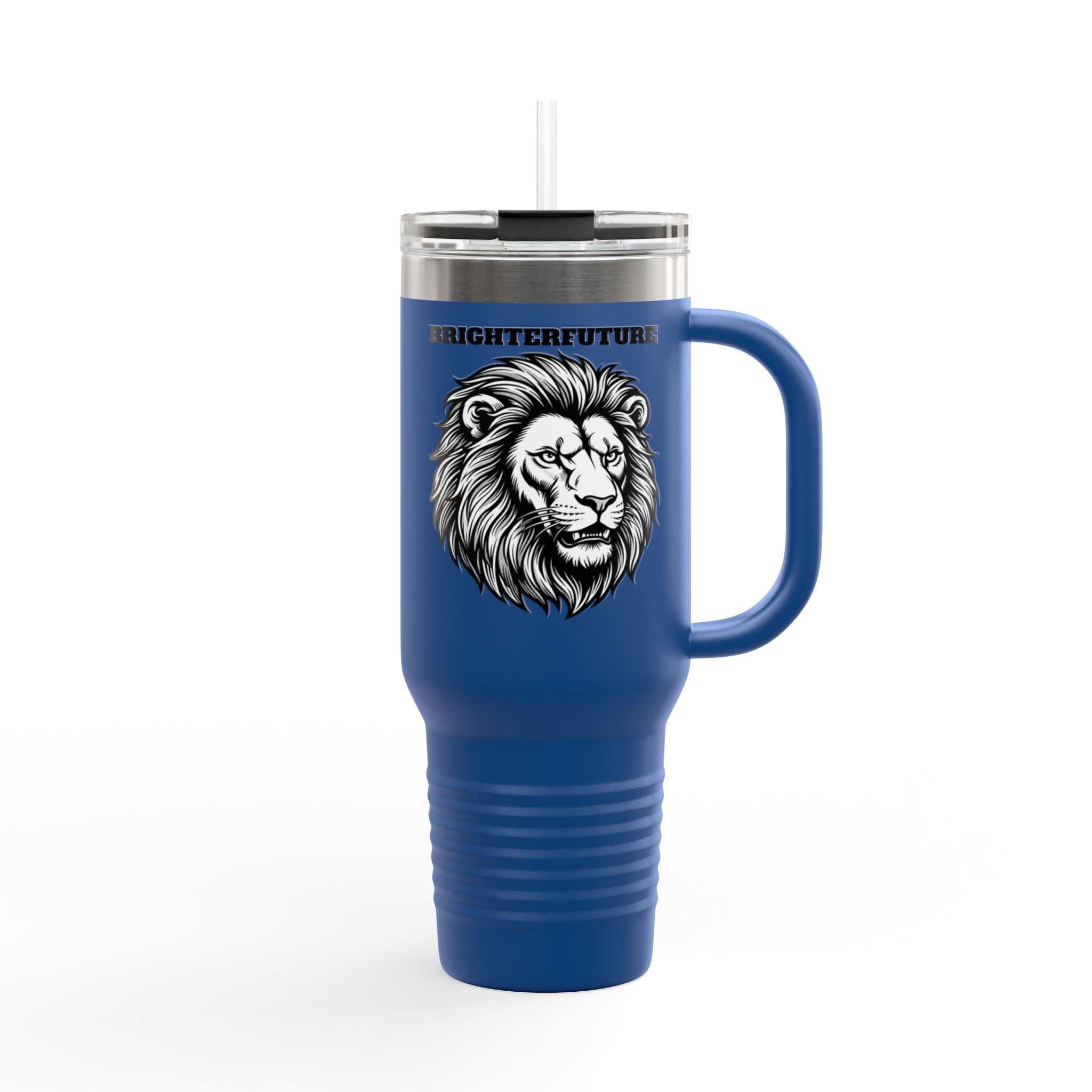 Lion Head 40oz Insulated Travel Mug — 'BrighterFuture' Thermal Tumbler with Straw