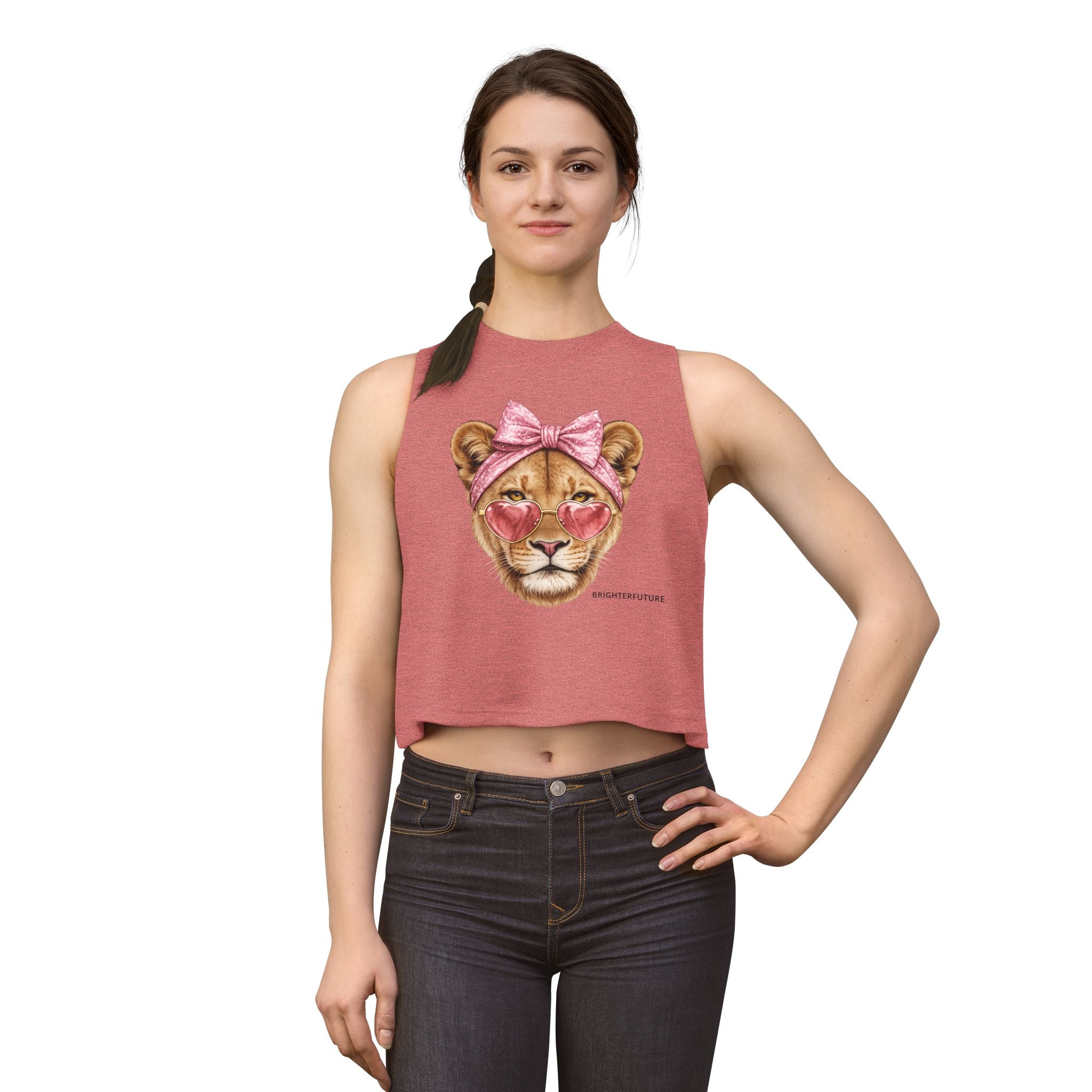 Lioness Crop Top — Cute Pink Heart Sunglasses & Bow Graphic