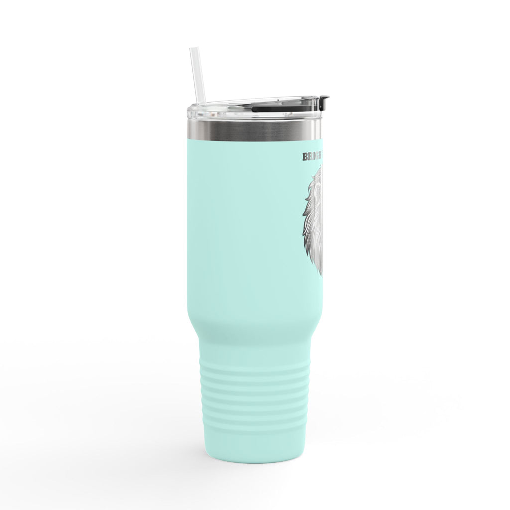 Lion Head 40oz Insulated Travel Mug — 'BrighterFuture' Thermal Tumbler with Straw
