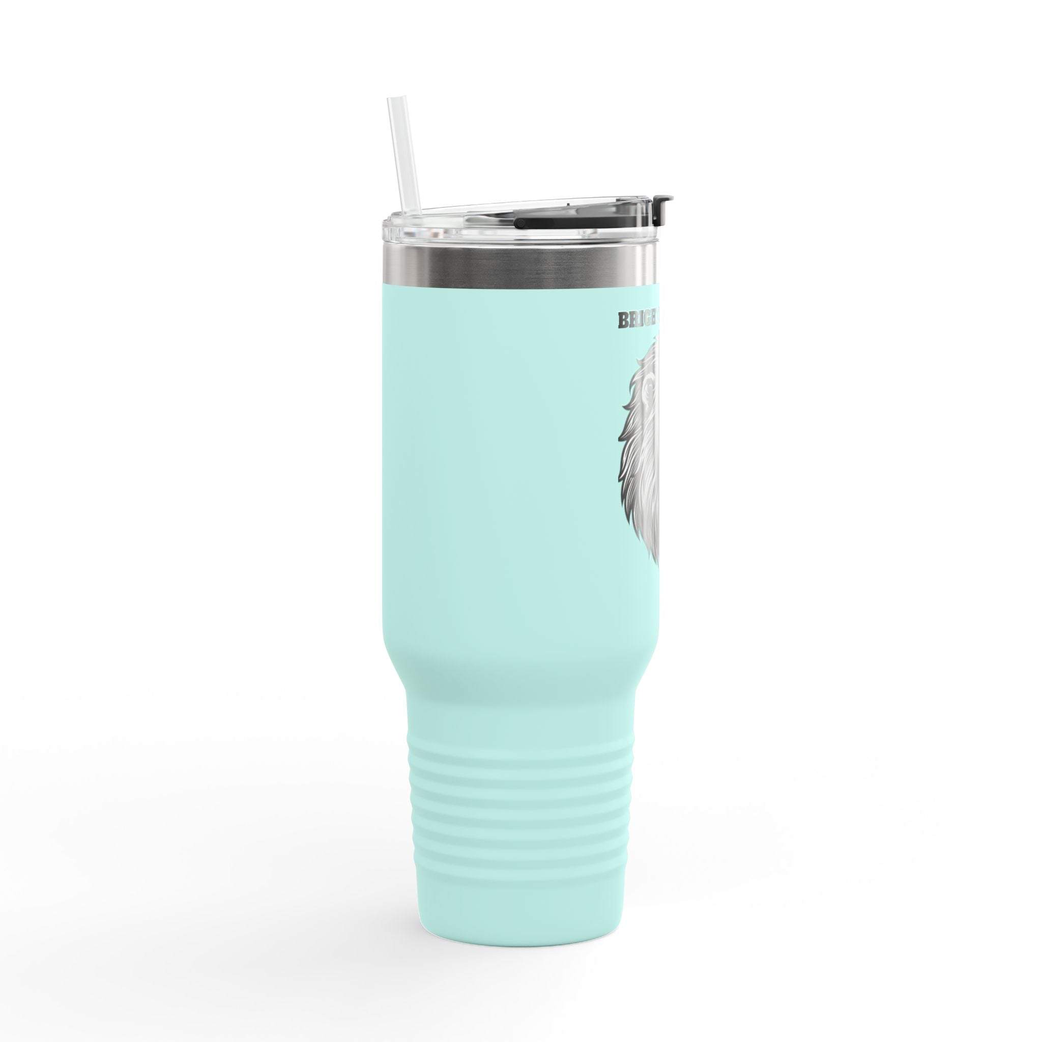 Lion Head 40oz Insulated Travel Mug — 'BrighterFuture' Thermal Tumbler with Straw