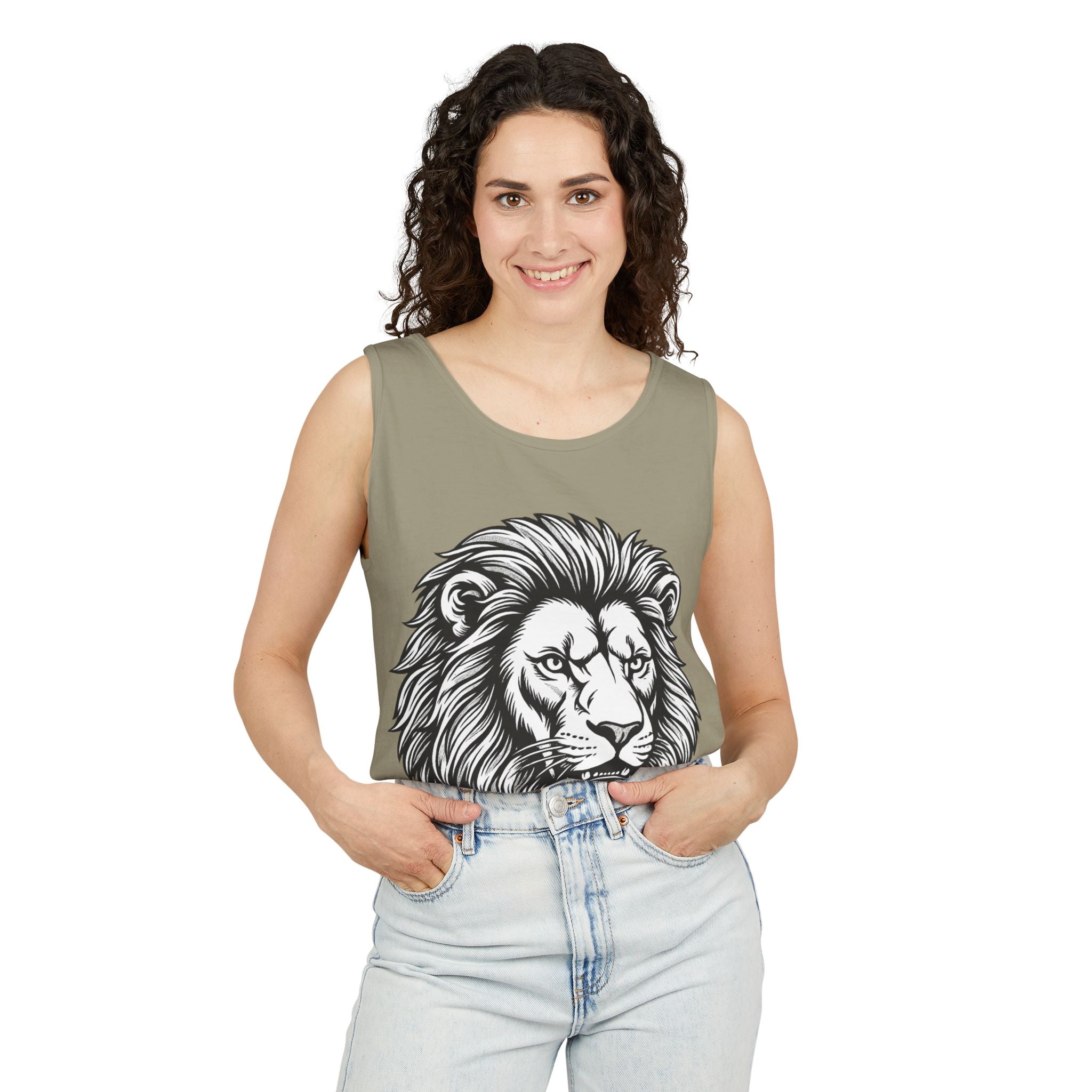 Lion Head Tank Top — Detailed Graphic Lion Illustration Men's & Women's Sleeveless Shirt